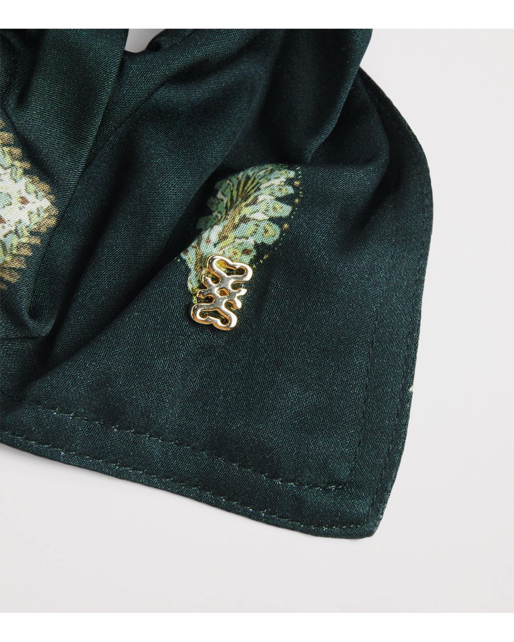 Sandro Green Silk Floral Print Scrunchie