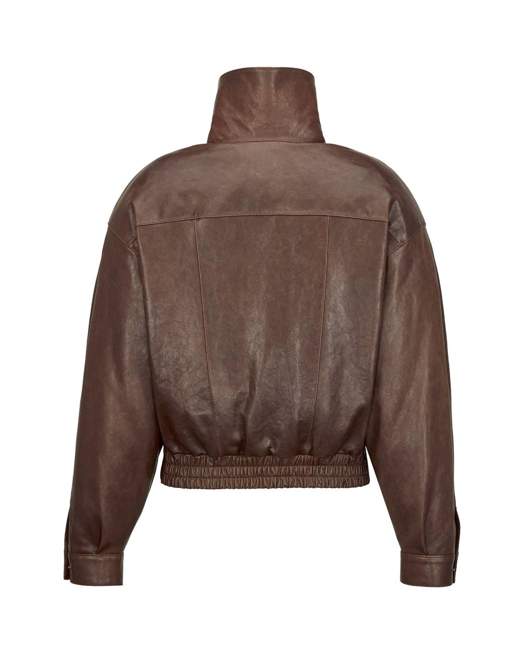 Saint Laurent Brown Leather Funnel-Neck Bomber Jacket