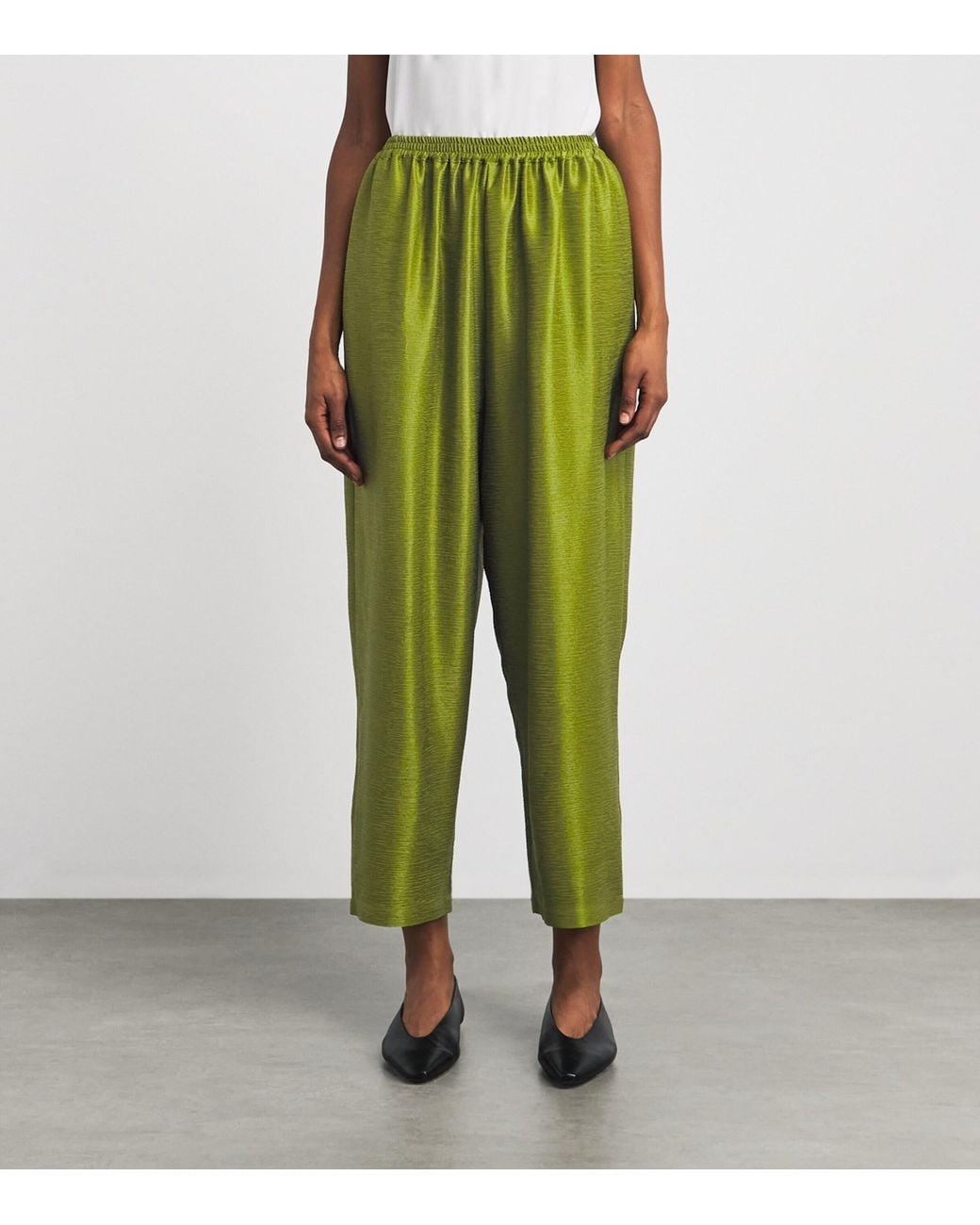Eskandar Green Silk Plissé Japanese Trousers