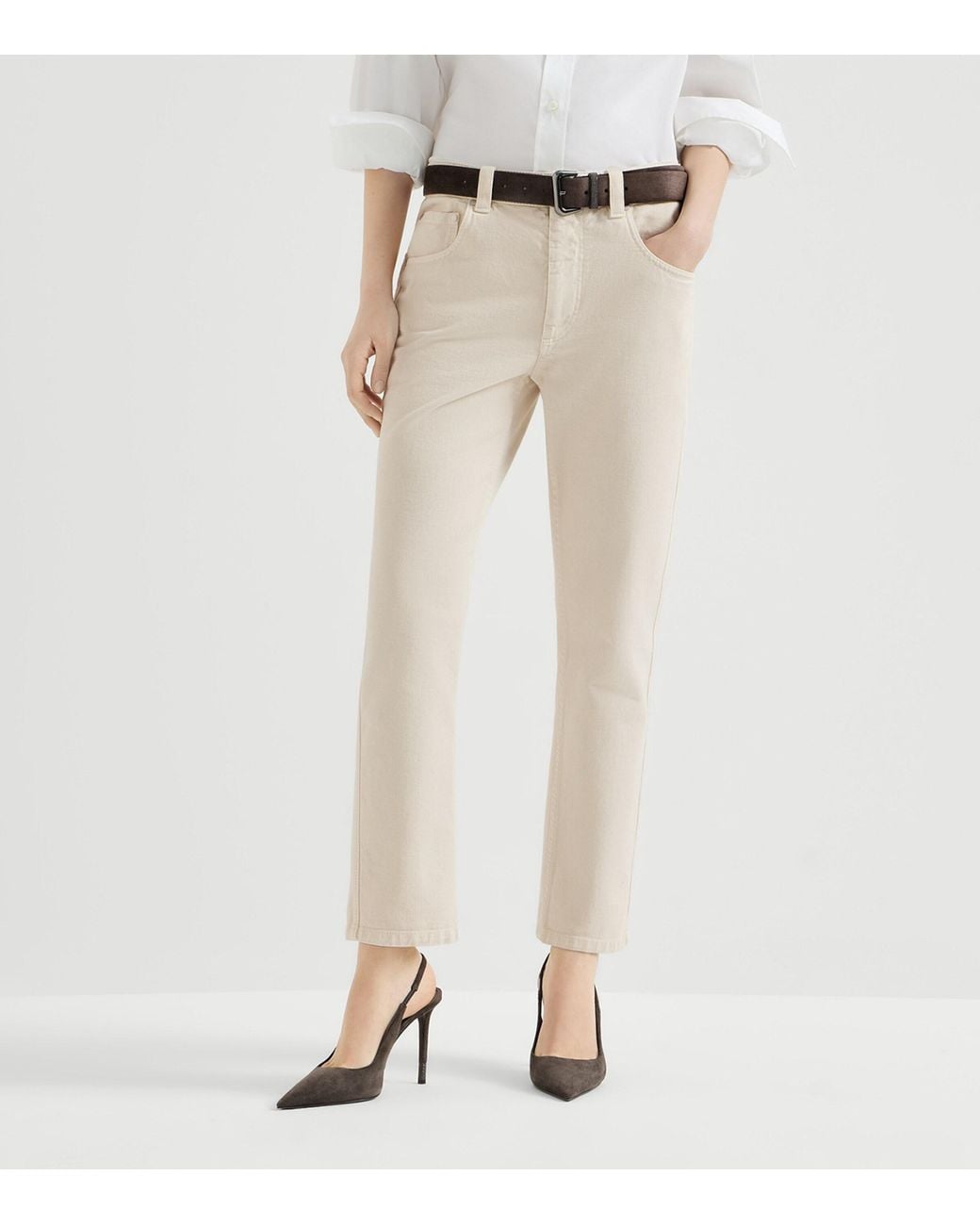 Brunello Cucinelli Natural Garment-Dyed Straight Jeans