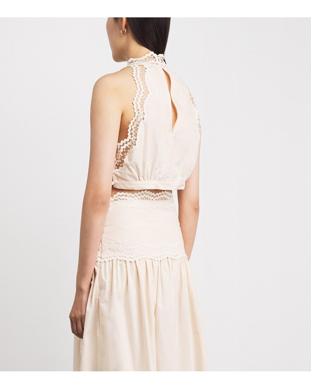 Sandro White Cotton Lace-Trim Crop Top