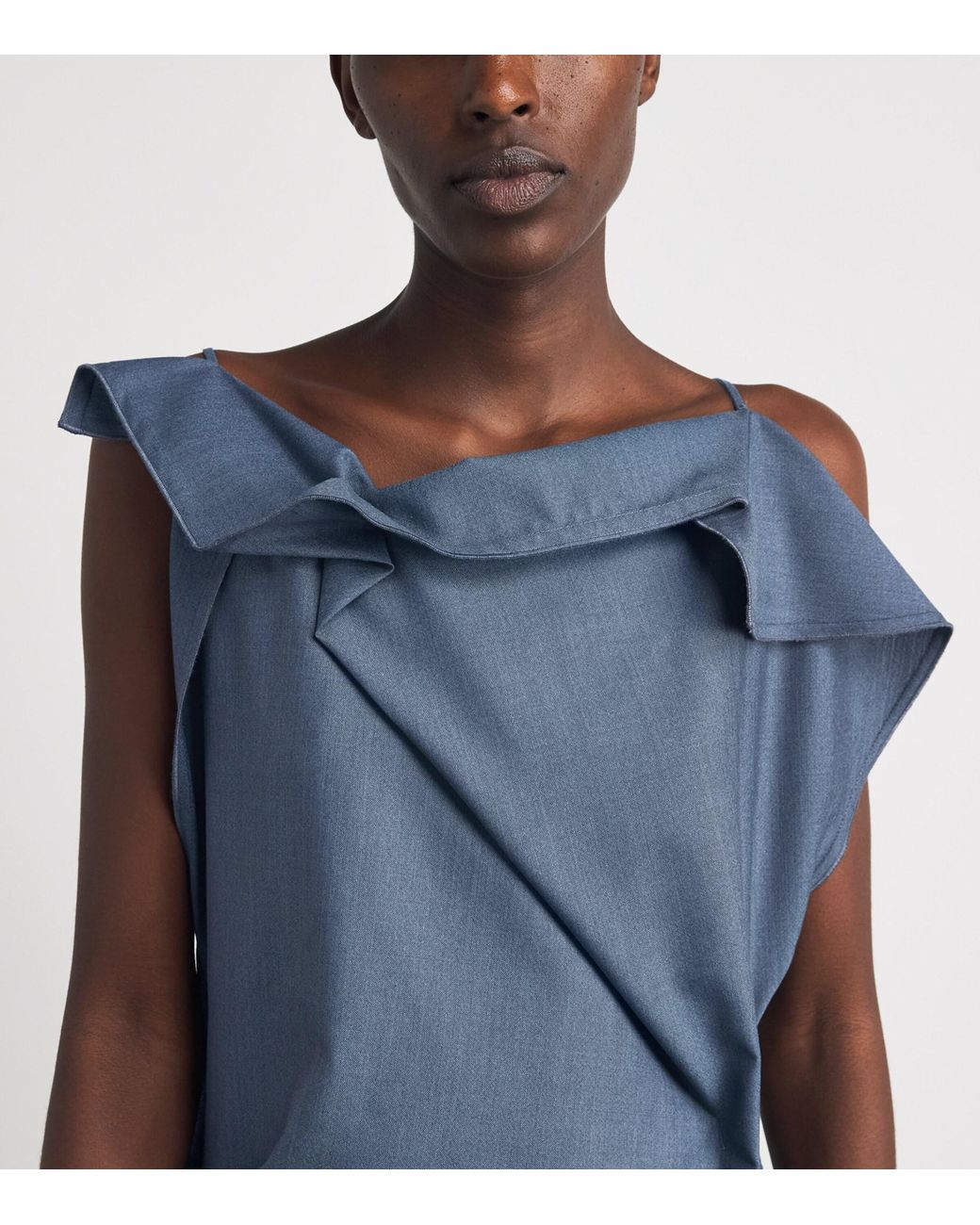 Victoria Beckham Blue Wool Draped Midi Dress