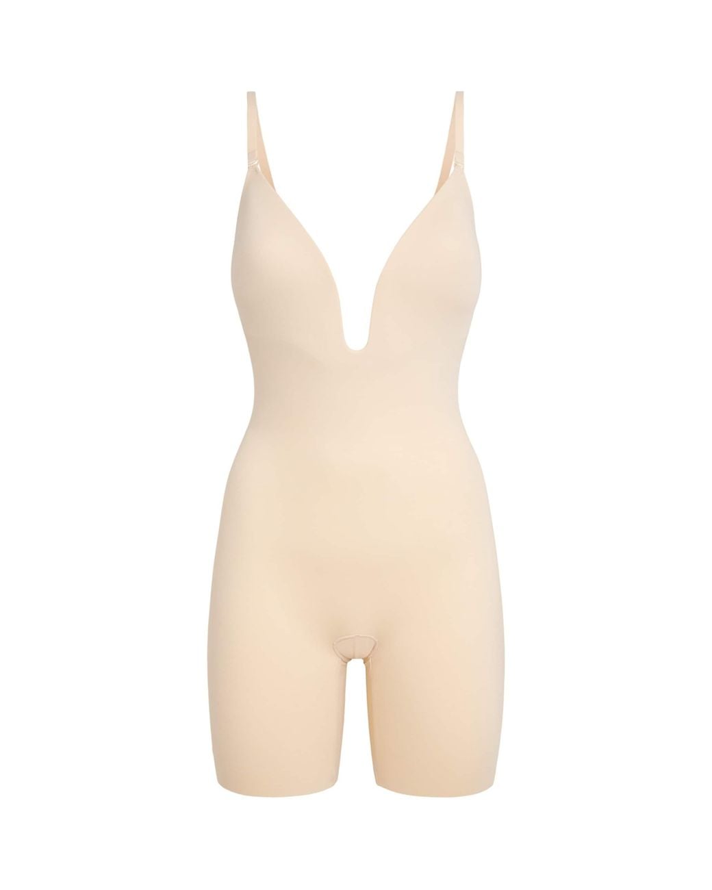 Spanx White Shape Suit Your Fancy Plunge Mid-Thigh Bodysuit
