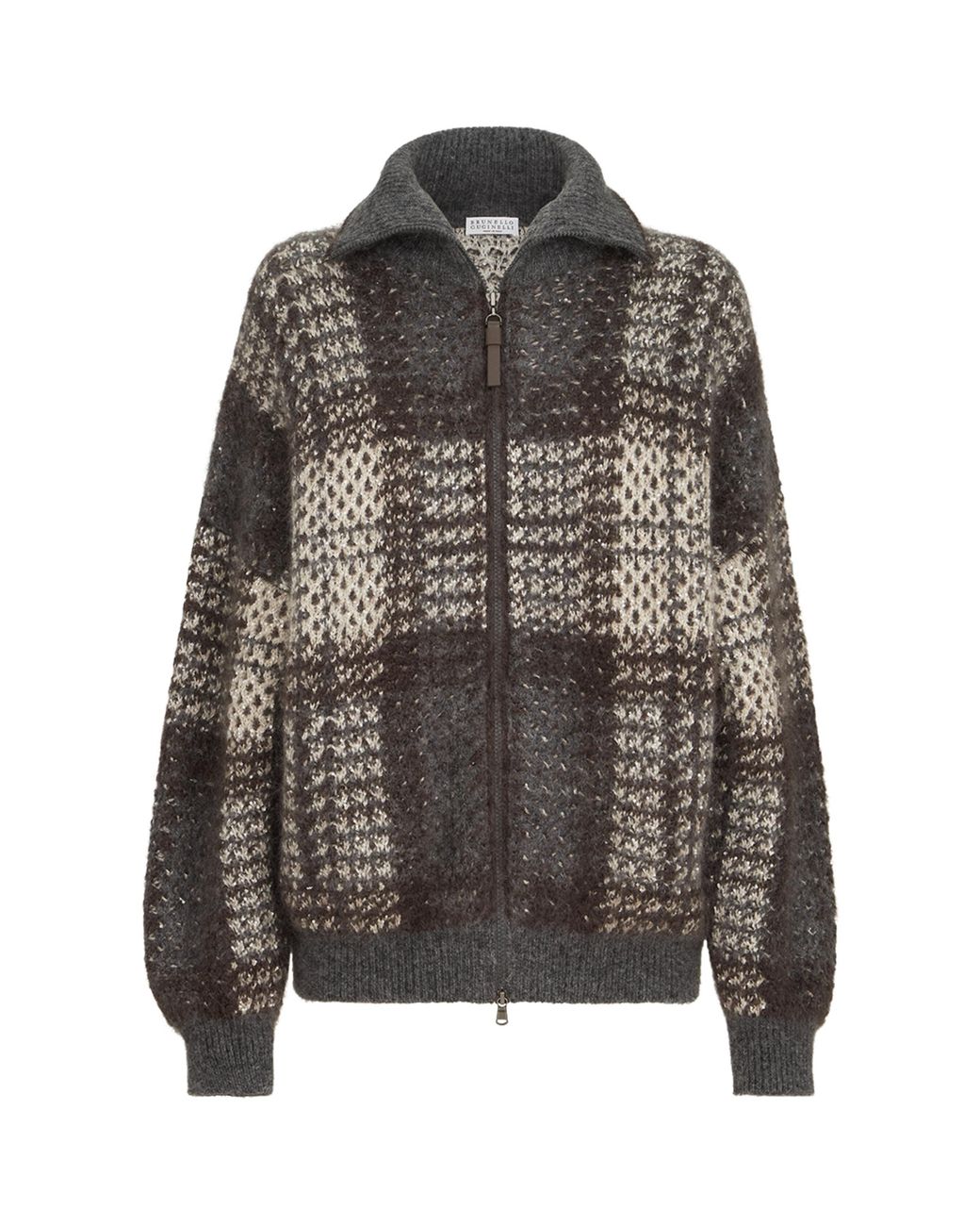 Brunello Cucinelli Gray Knitted Check Jacket