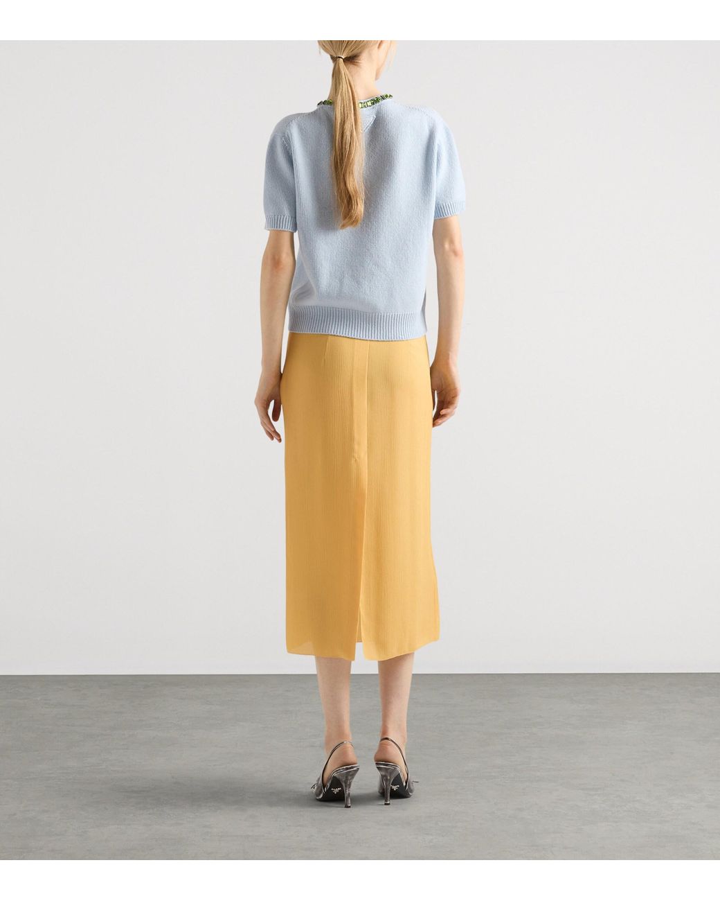 Prada Blue Wool-Cashmere Embellished Sweater