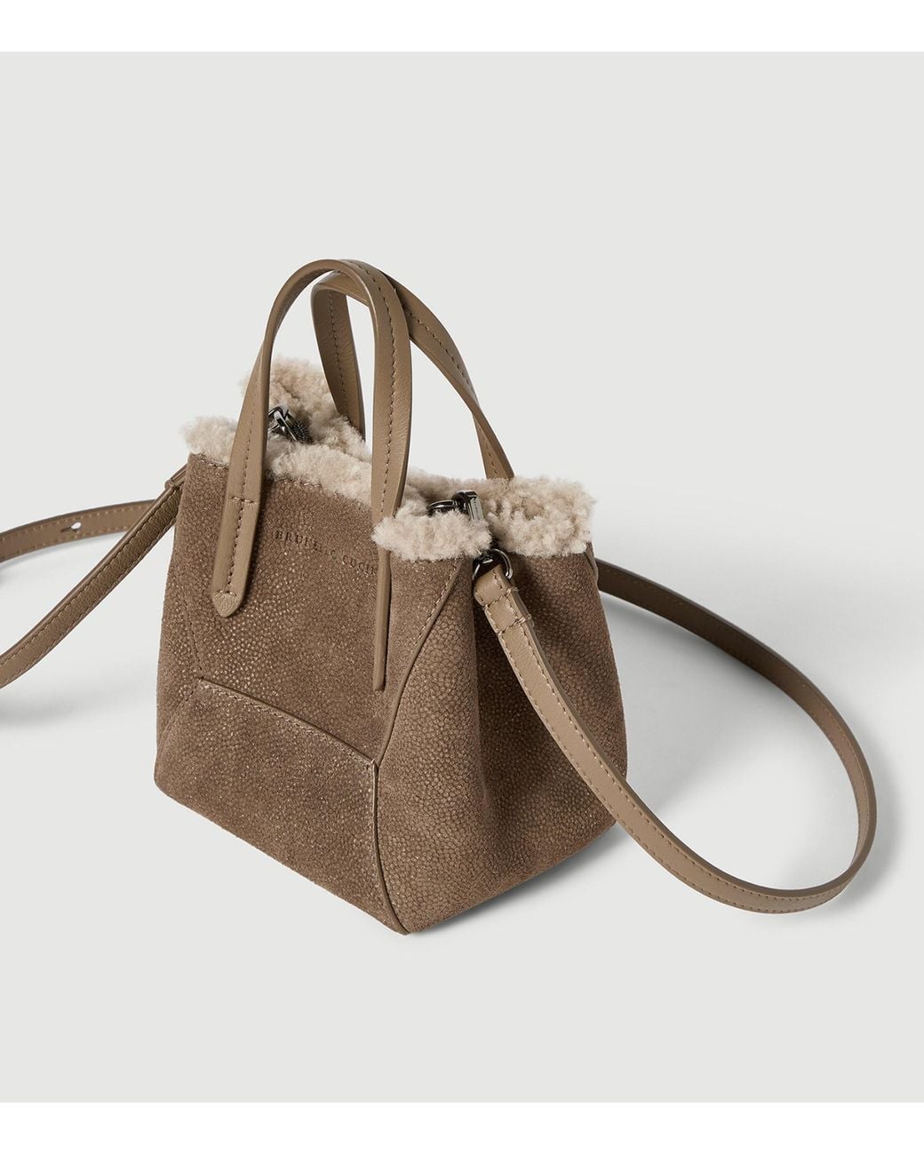 Brunello Cucinelli Brown Mini Sparkling Leather Bc Duo Top-Handle Bag