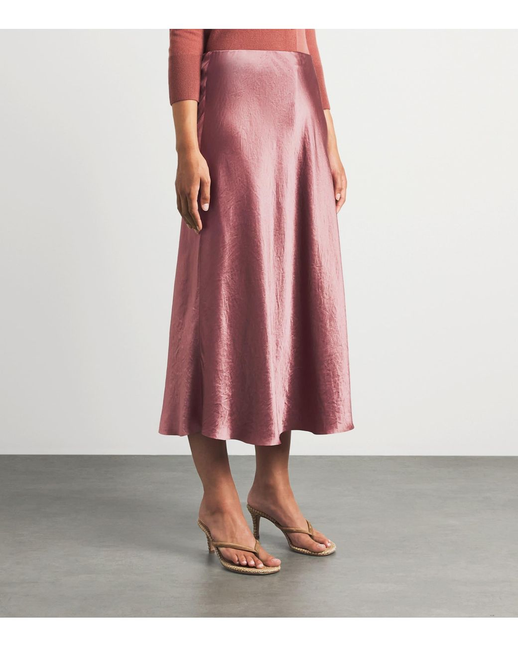Vince Pink Crinkle Satin Midi Skirt