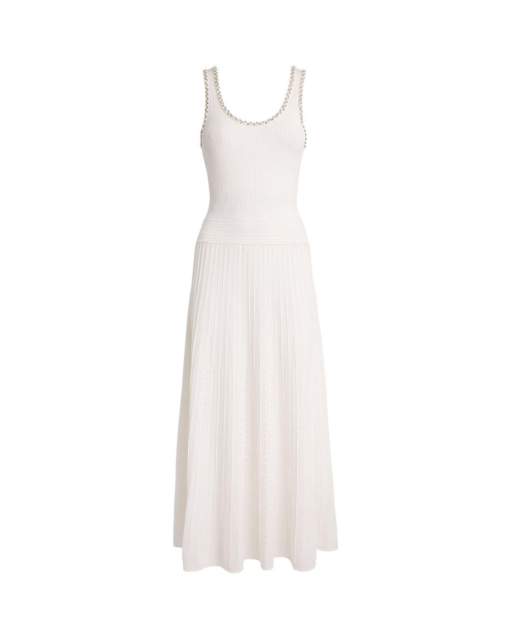 Sandro White Knitted Embellished Midi Dress