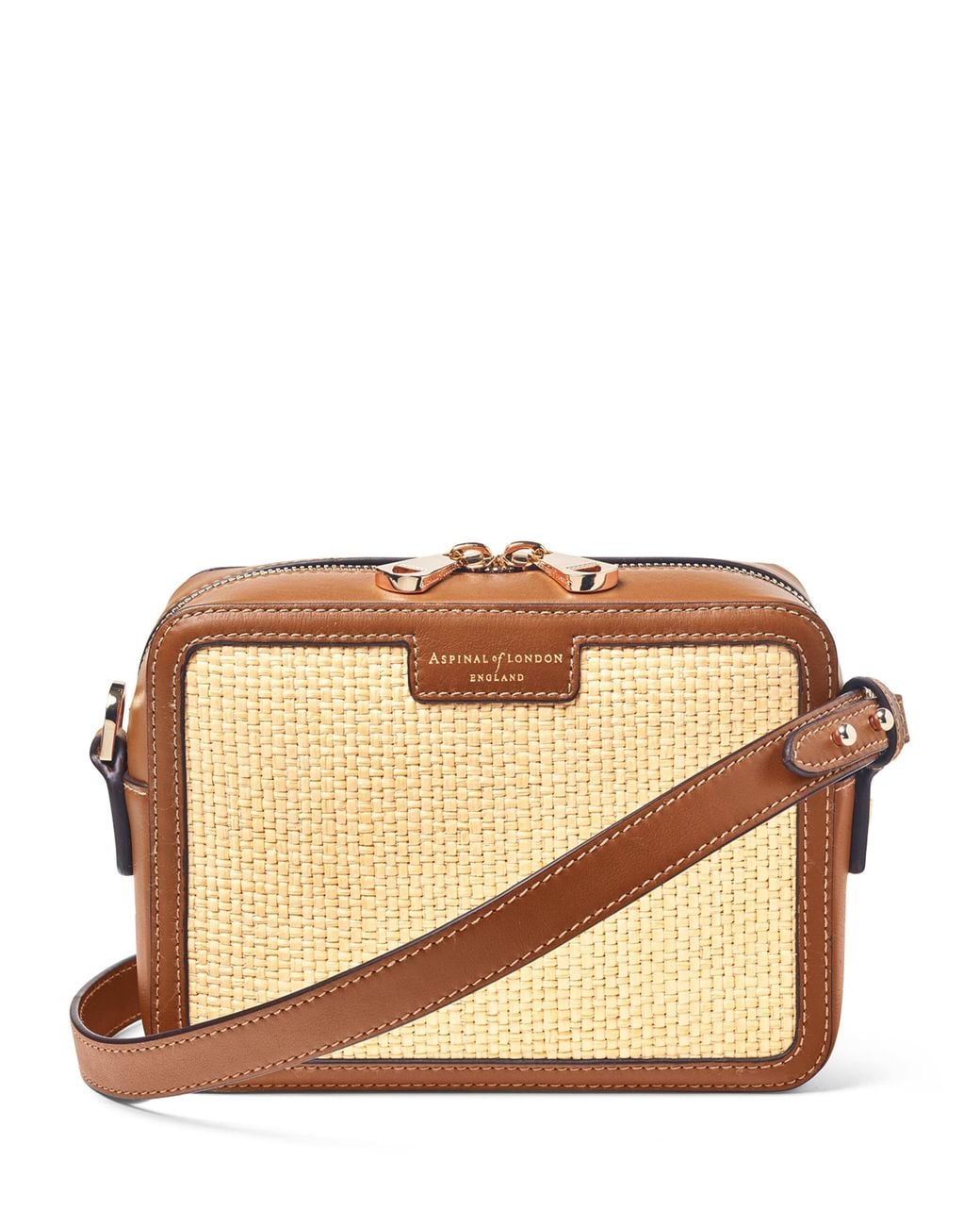 Aspinal Brown Leather Woven Camera Bag