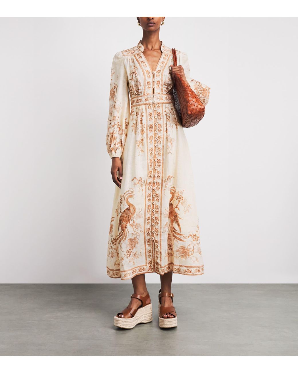 Zimmermann Natural Linen Indra Plunge Midi Dress