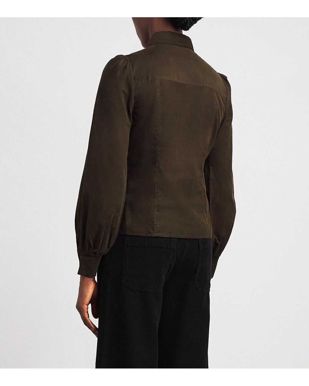 ME+EM Brown Corduroy Zip-Neck Blouse