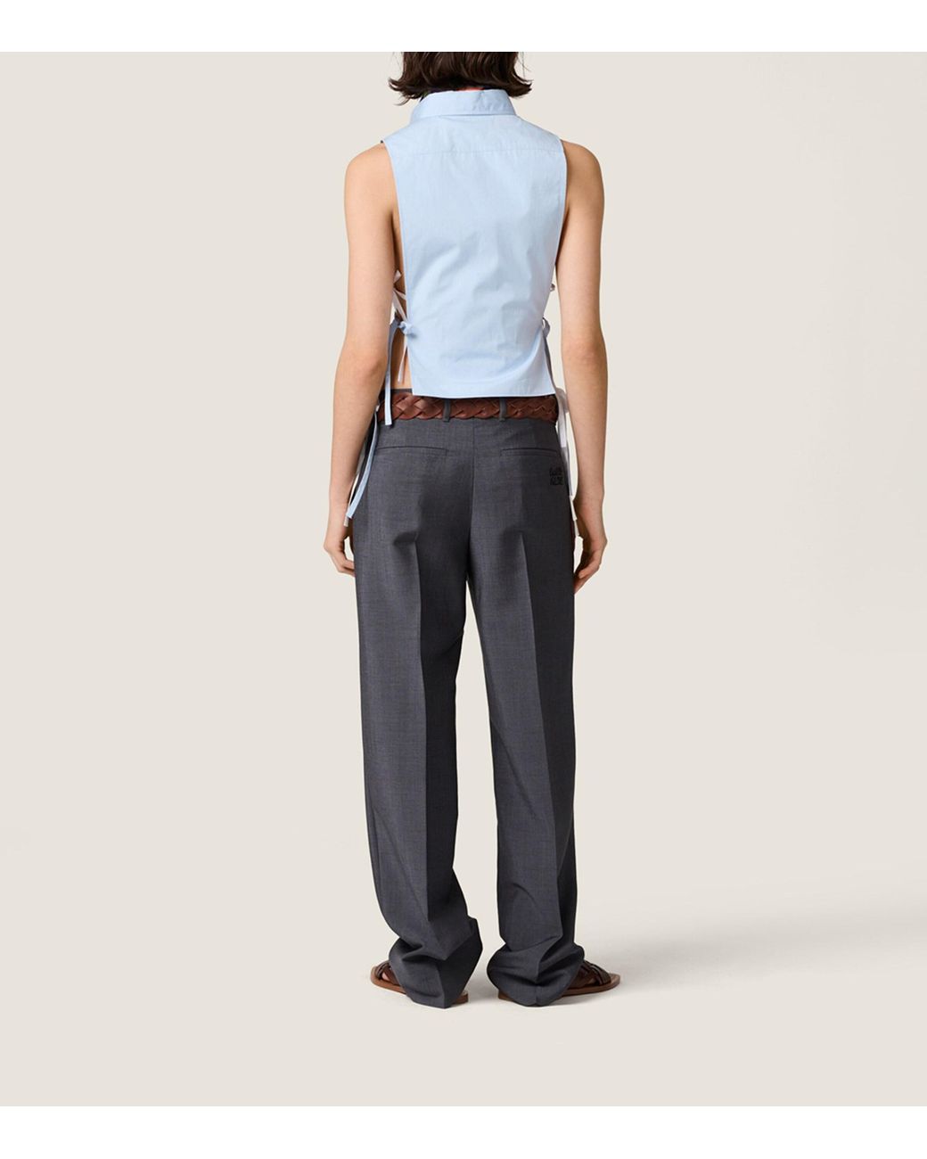 Miu Miu Blue Cotton Poplin Side-Tie Blouse
