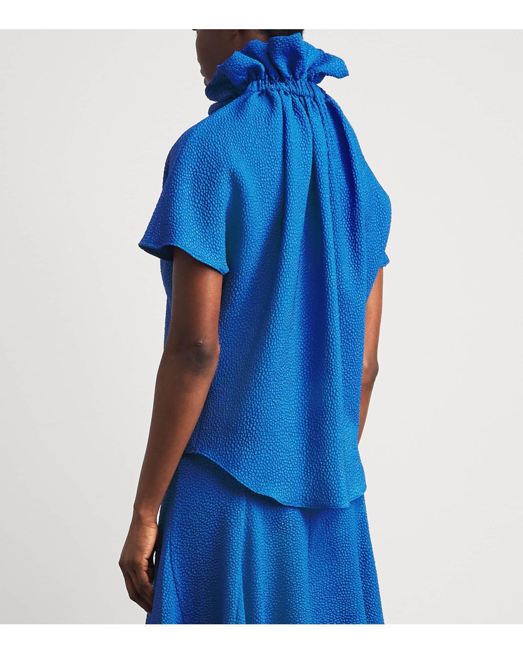 Edeline Lee Blue Jacquard Ruff Blouse