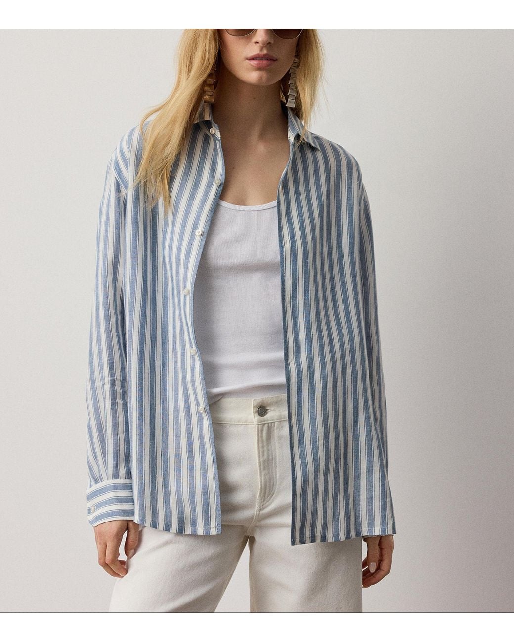 Ralph Lauren Blue Linen Capri Shirt