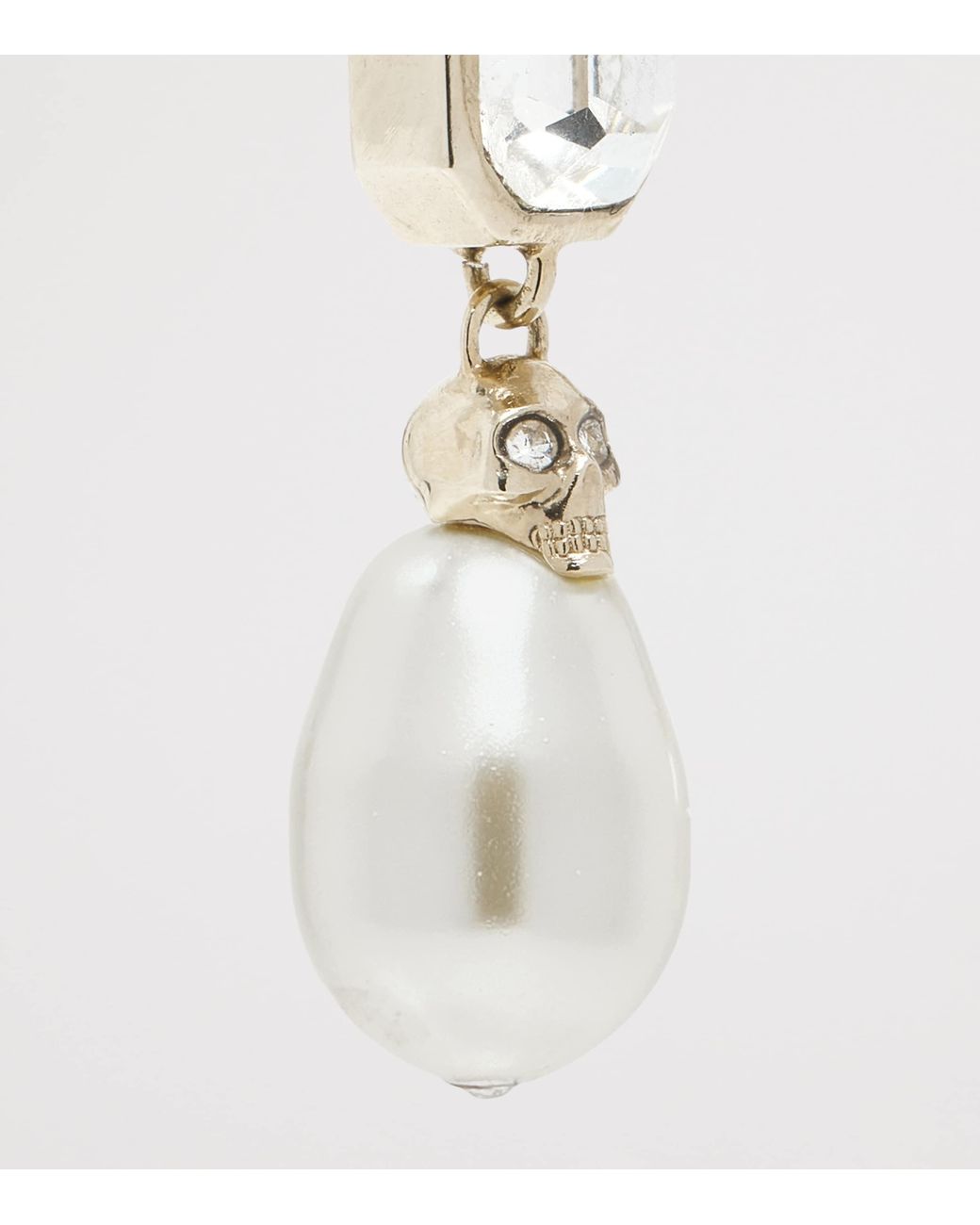 McQueen White Embellished Skull Drop Earrings