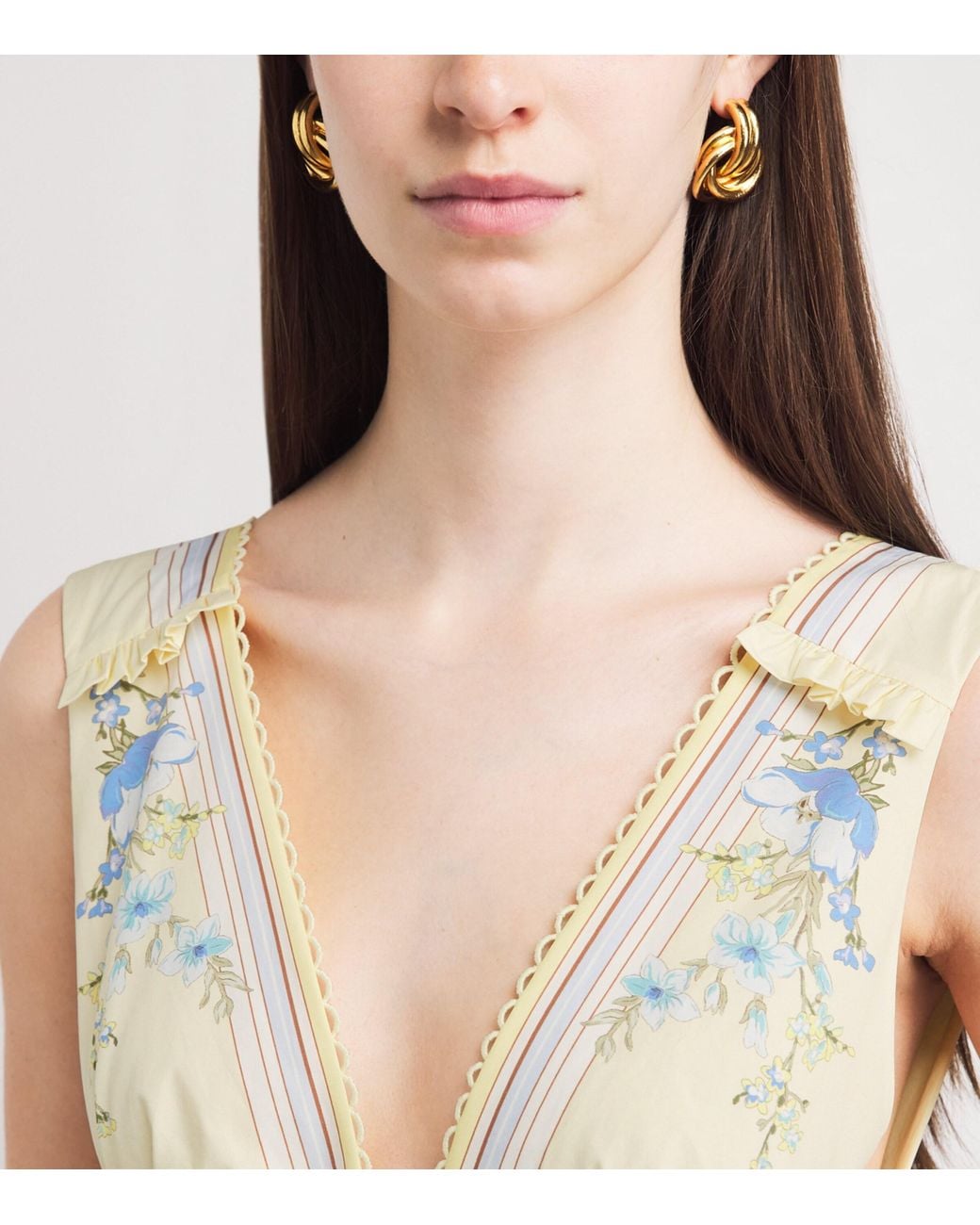 Self-Portrait White Cotton Floral V-Neck Midi Dress