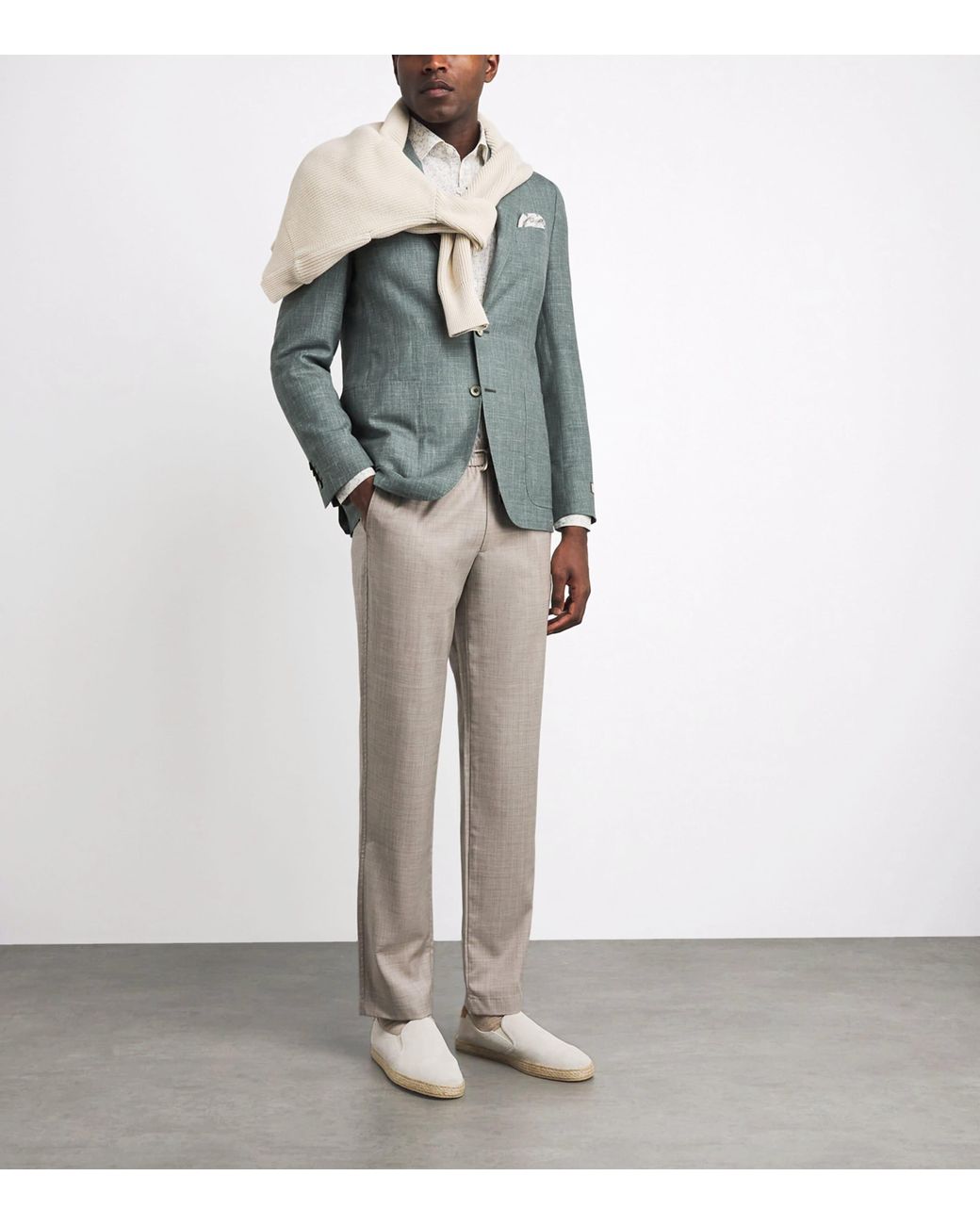 Canali Gray Wool-Silk-Linen Unlined Blazer for men
