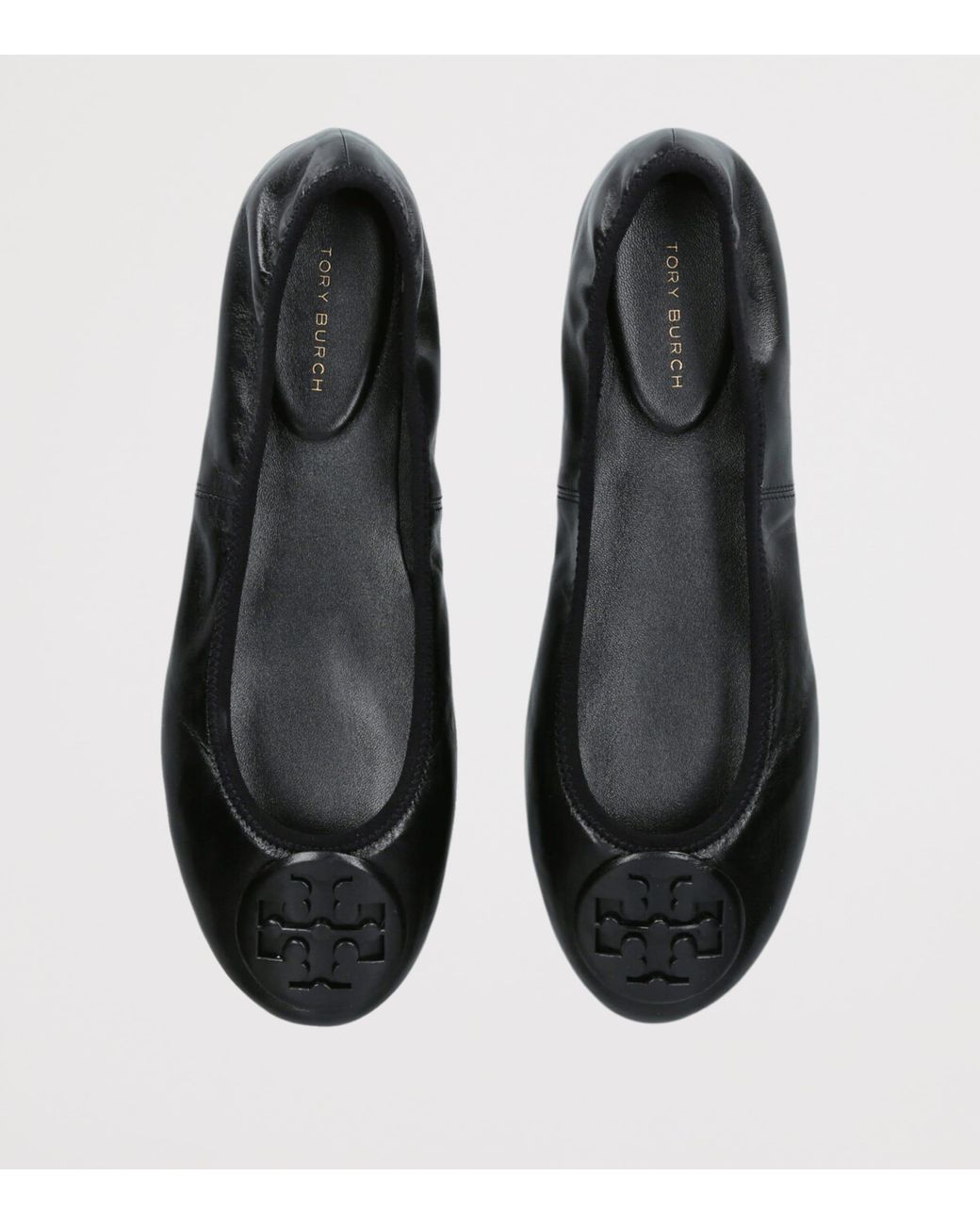 Tory Burch Black Leather Reva Travel Ballet Flats
