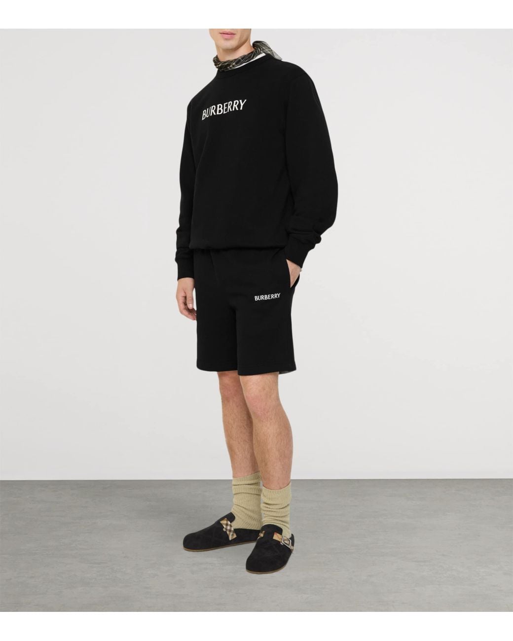 Burberry Black Cotton Logo Slim Shorts for men