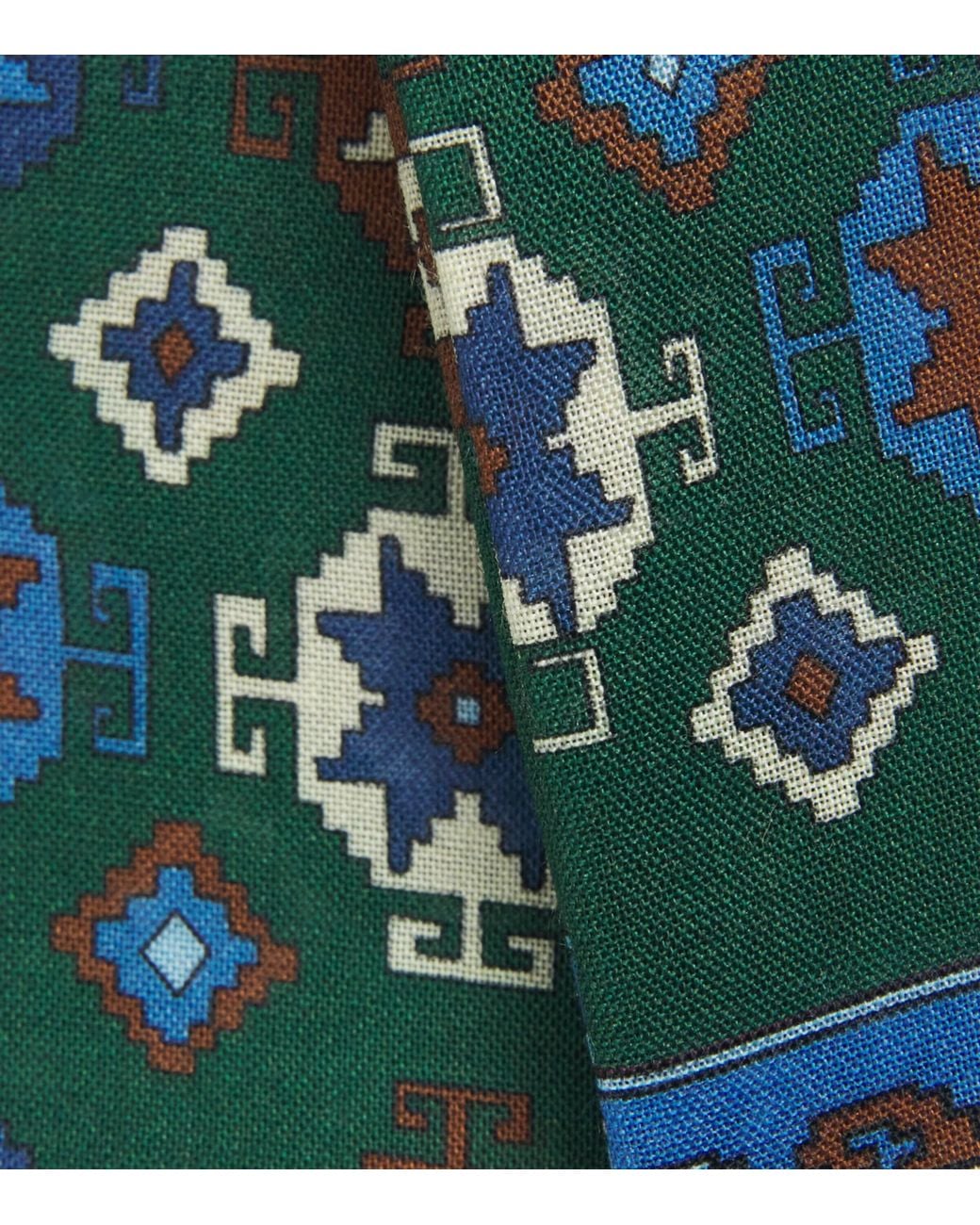 E.MARINELLA Green Wool-Silk Geometric Print Scarf for men