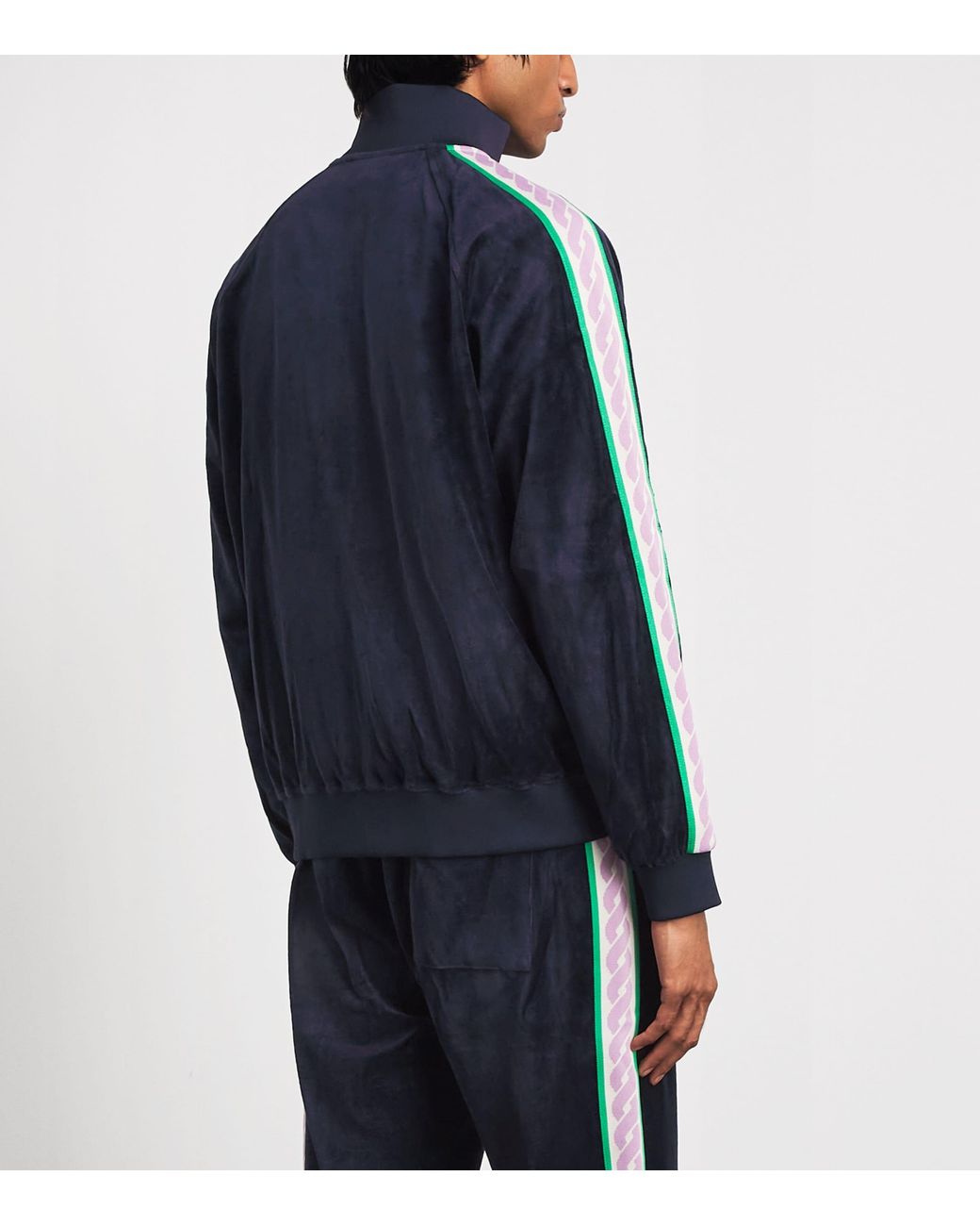 Drole de Monsieur Blue Velour Embroidered Track Jacket for men