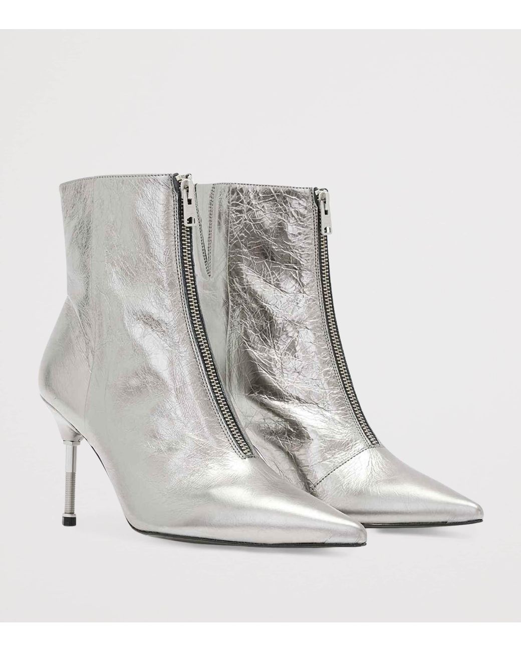 AllSaints Gray Metallic Natasha Ankle Boots 88