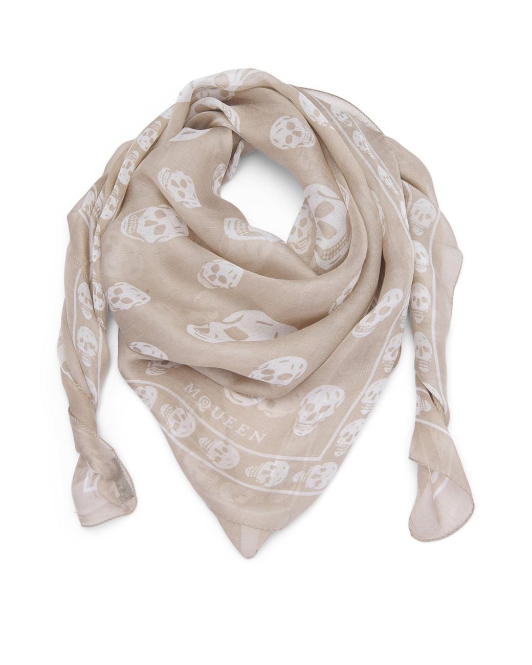 McQueen Gray Silk Skull Scarf