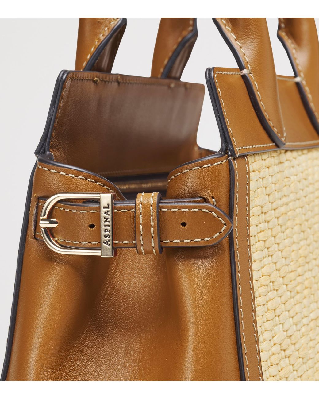 Aspinal Brown Mini Raffia-Leather Savannah Top-Handle Bag