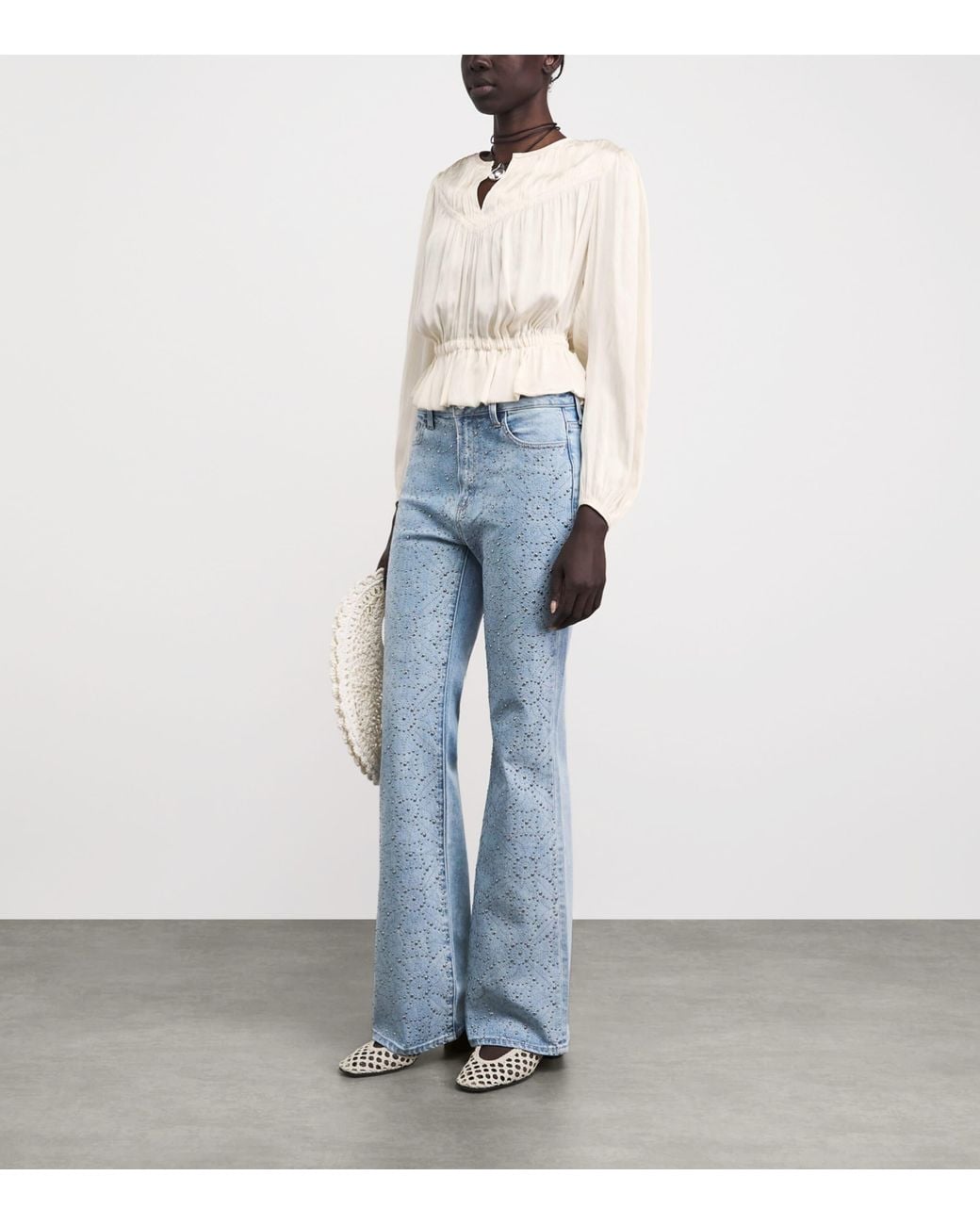 PAIGE White Eco Satin Gansevoort Blouse