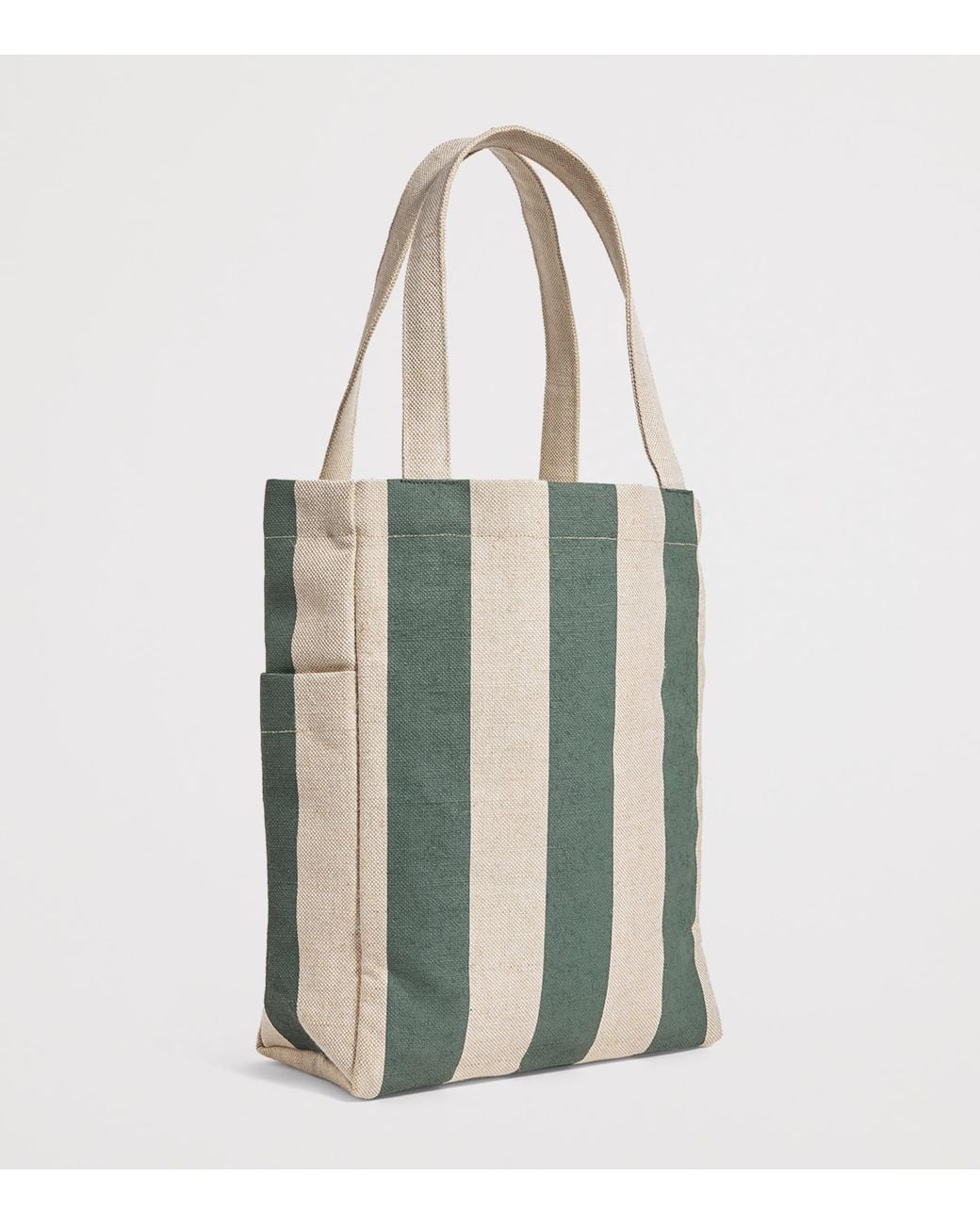 Harrods White Jute Striped Logo Shopper Tote Bag