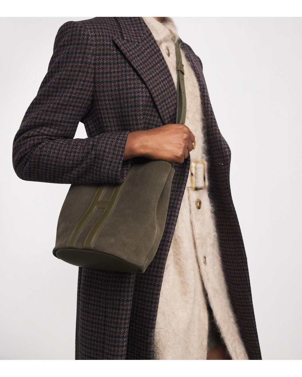 Harrods Green X Tusting Small Suede H Cross-Body Bag
