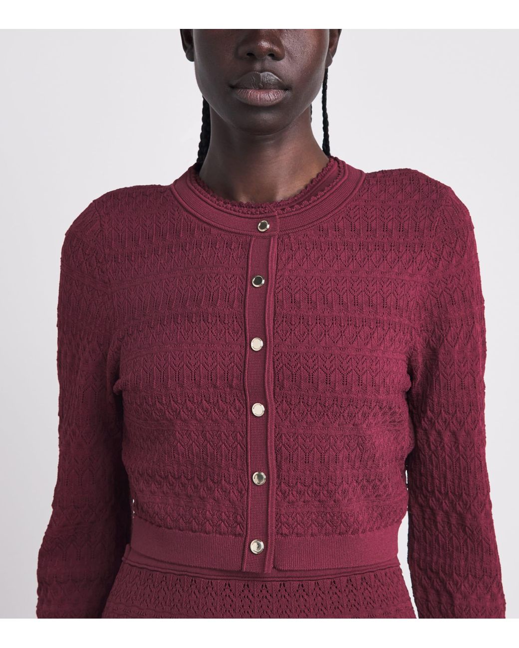 Sandro Purple Pointelle Knit Cropped Cardigan