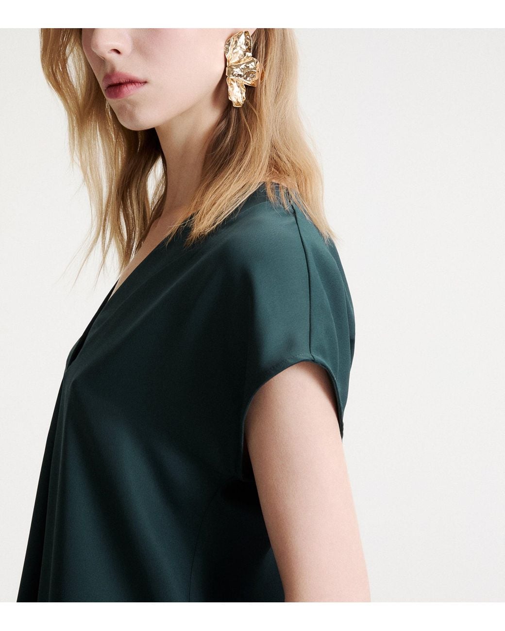 Marella Green Satin V-Neck Blouse