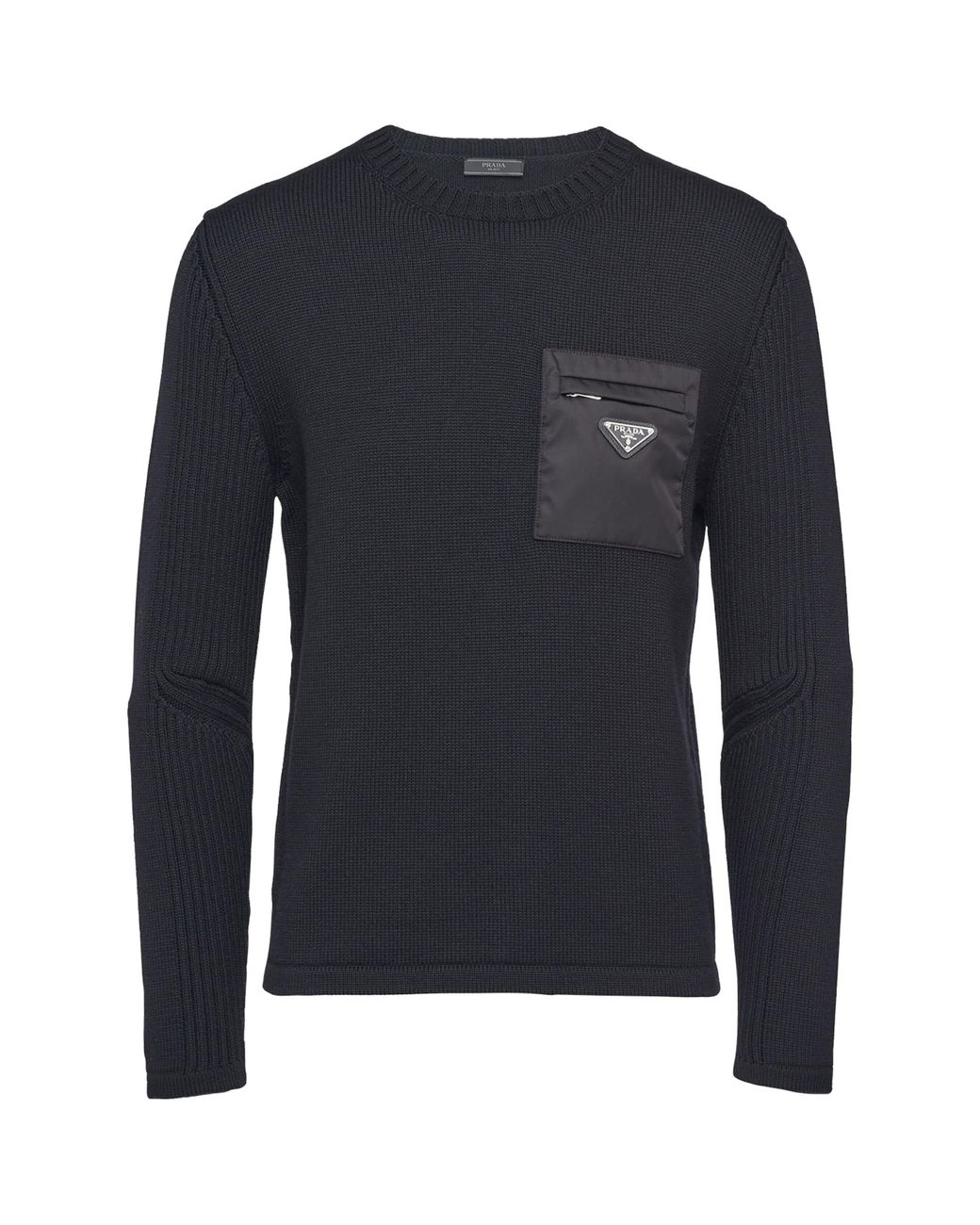 Prada Blue Wool Nylon-Trim Triangle Sweater for men