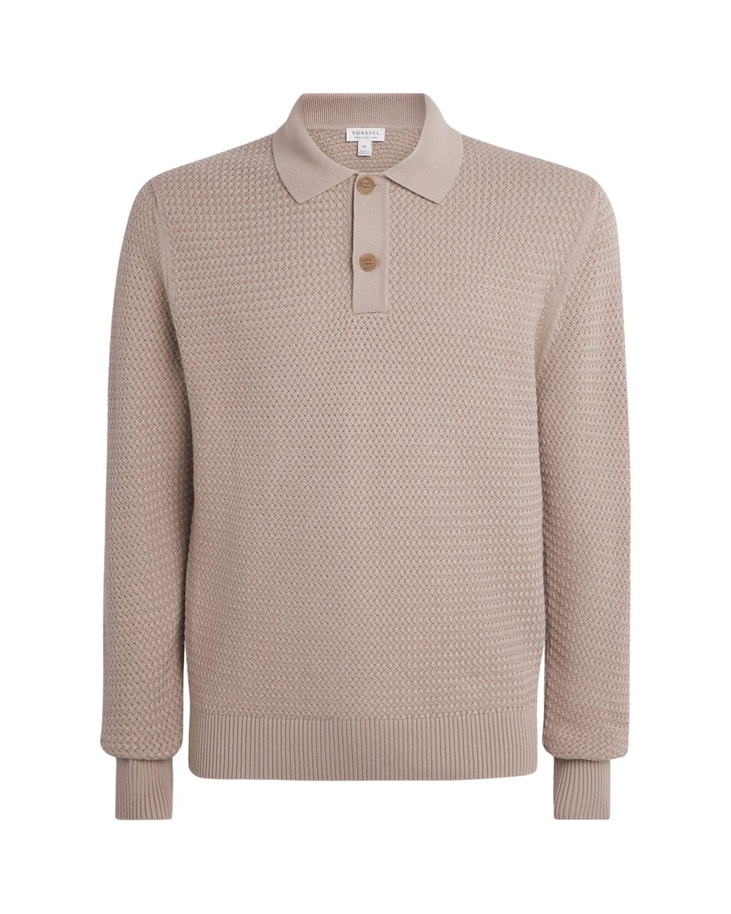 Sunspel Brown Cotton Basketweave Polo Sweater for men
