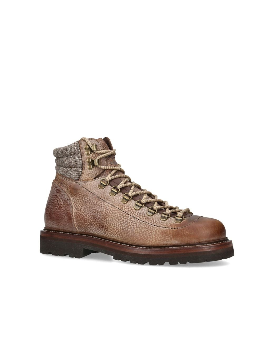 Brunello Cucinelli Brown Leather Lace-Up Hiker Boots for men