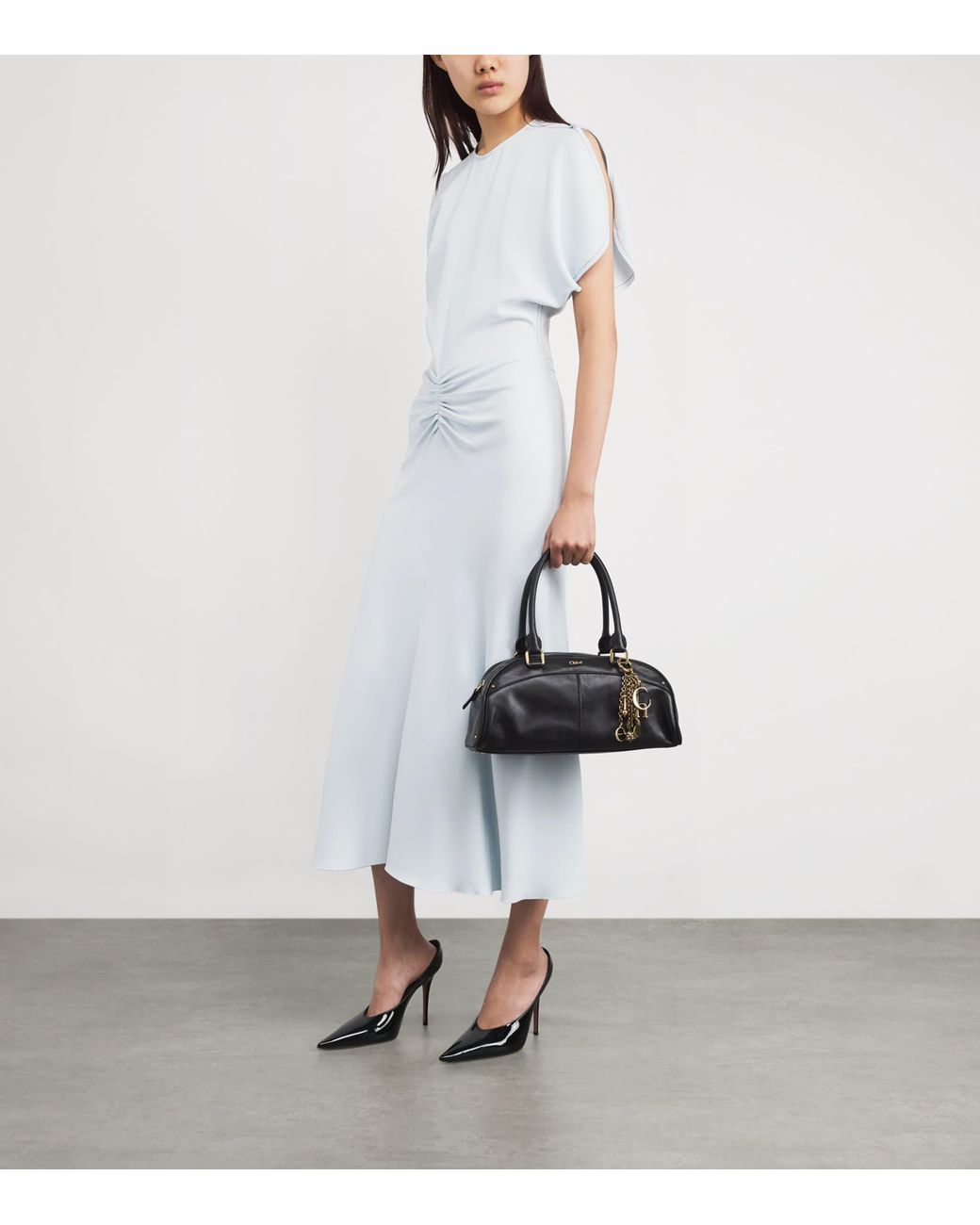 Victoria Beckham Satin Bela Midi Dress in White | Lyst Victoria Beckham Satin Bela Midi Dress in White | Lyst