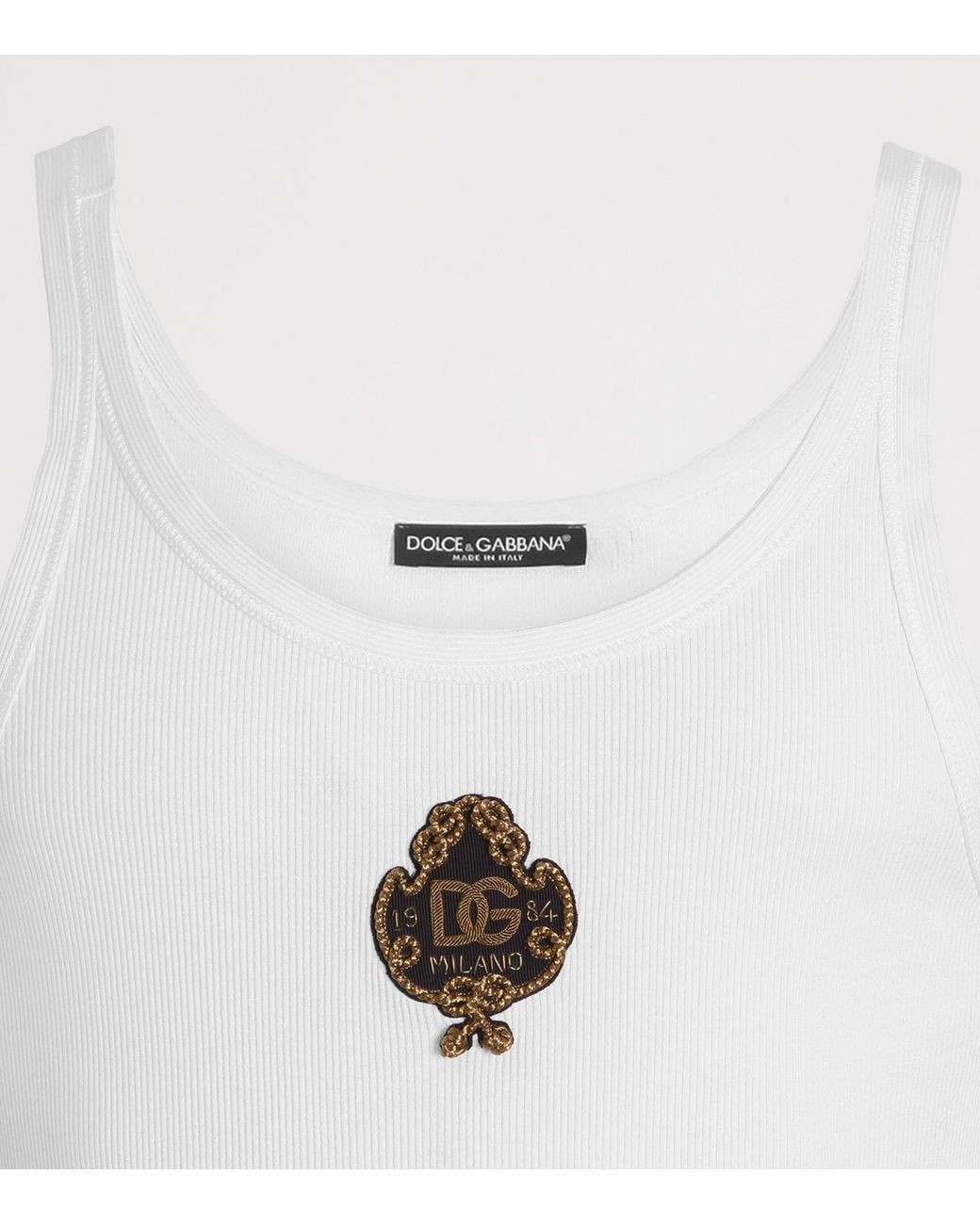 Dolce & Gabbana White Cotton Embroidered Tank Top for men