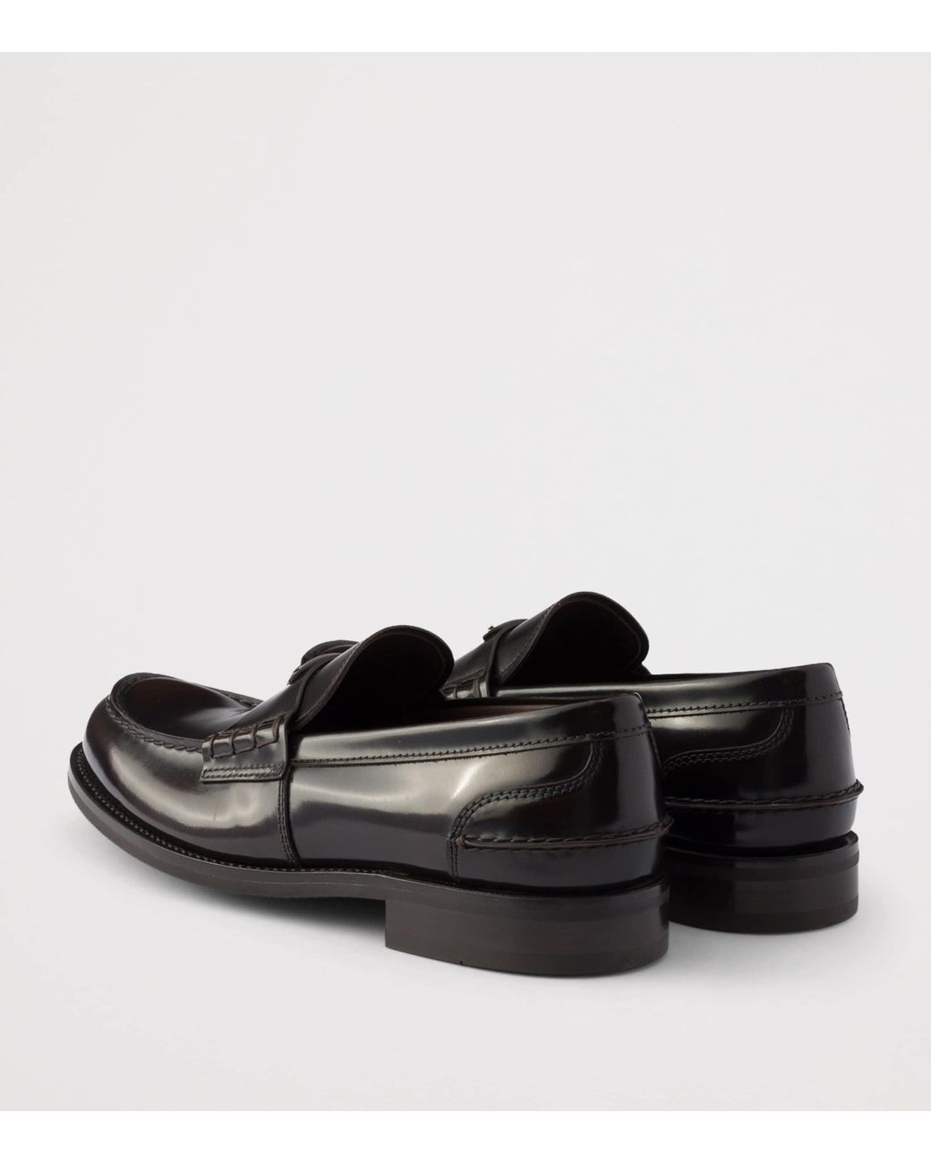 Prada Black Brushed Leather Triangle Loafers for men