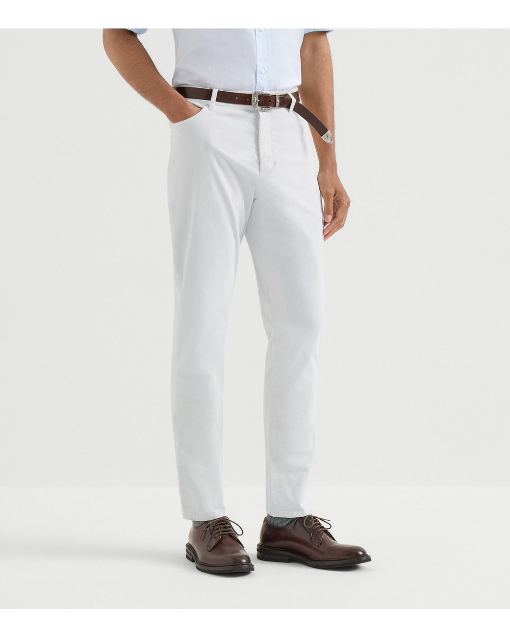 Brunello Cucinelli White Comfort Denim Straight Jeans for men