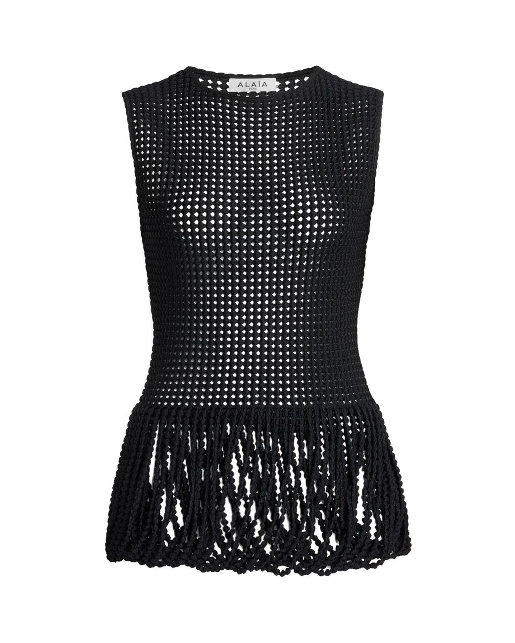 Alaïa Black Mesh Peplum Tank Top