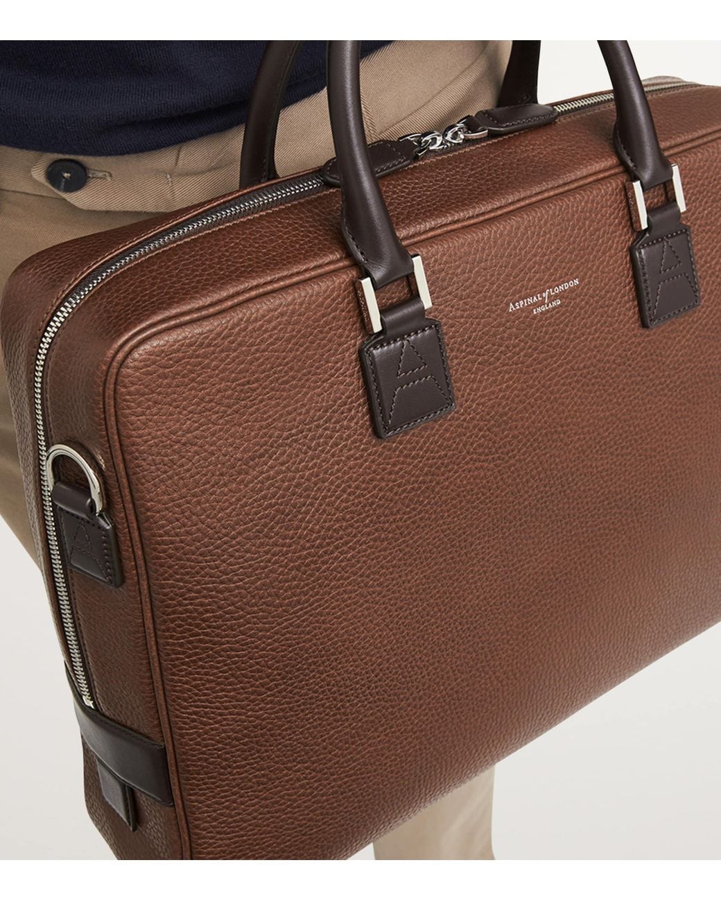 Aspinal Brown Leather Mount Street Briefcase Bag for men