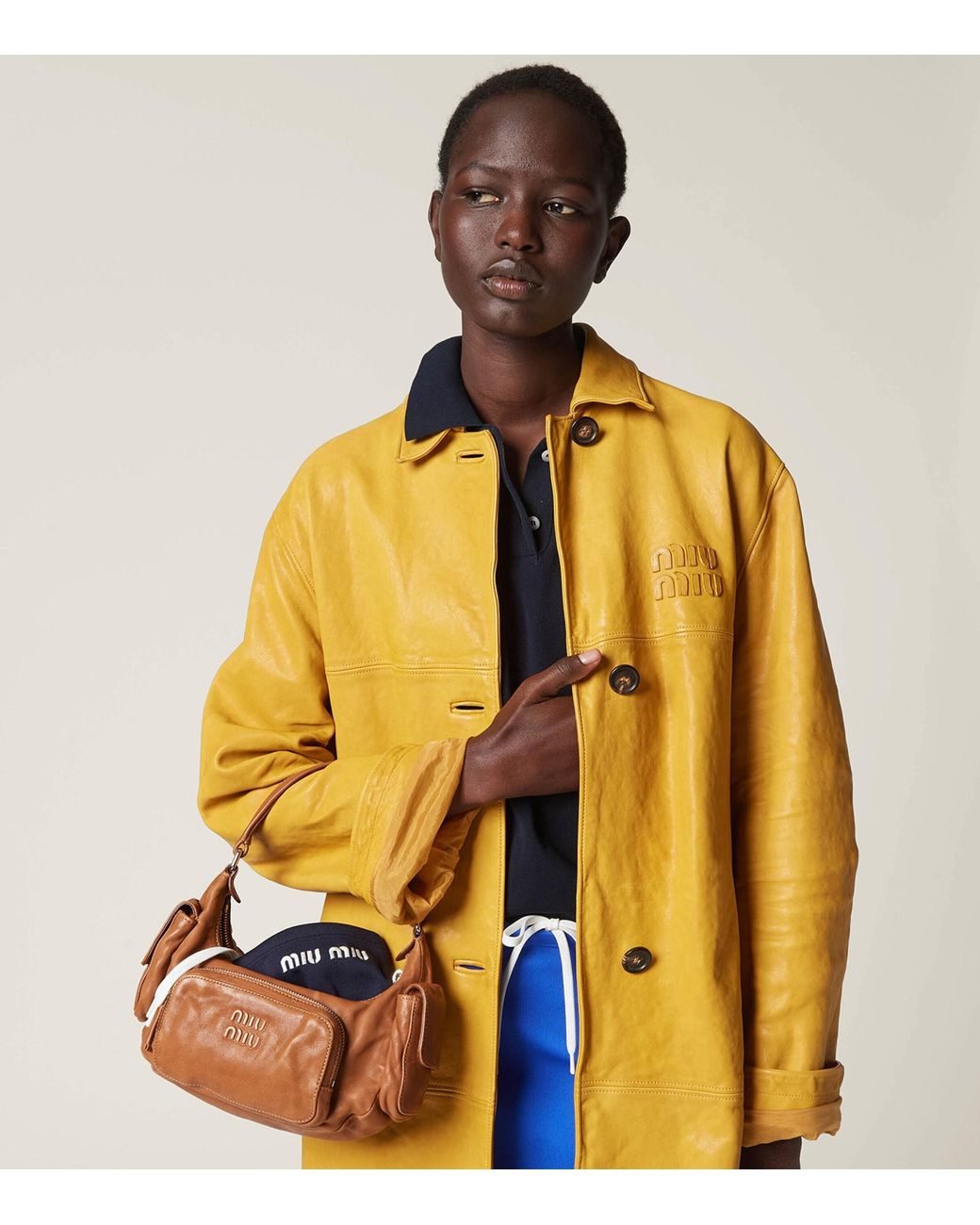 Miu Miu Brown Nappa Leather Pocket Shoulder Bag