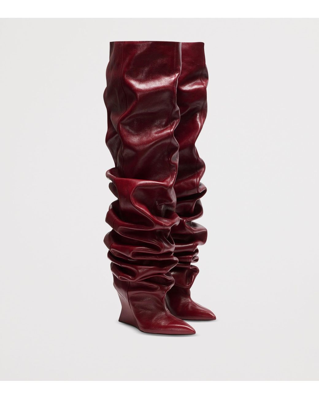 Balmain Red Leather Wedge Over-The-Knee Boots 95