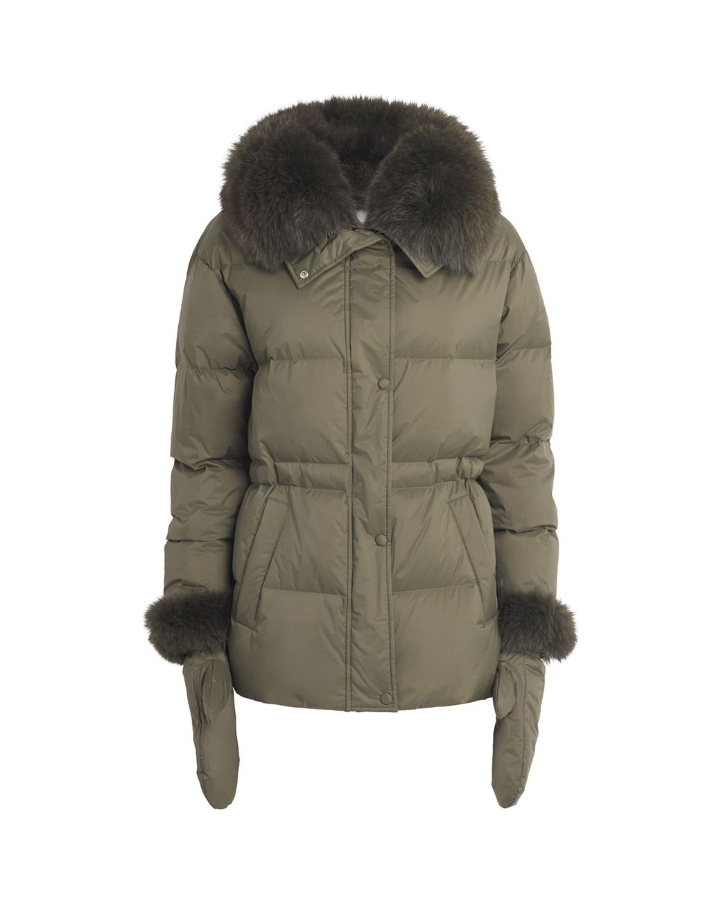 Yves Salomon Green Down Fur-Trim Technical Puffer Jacket