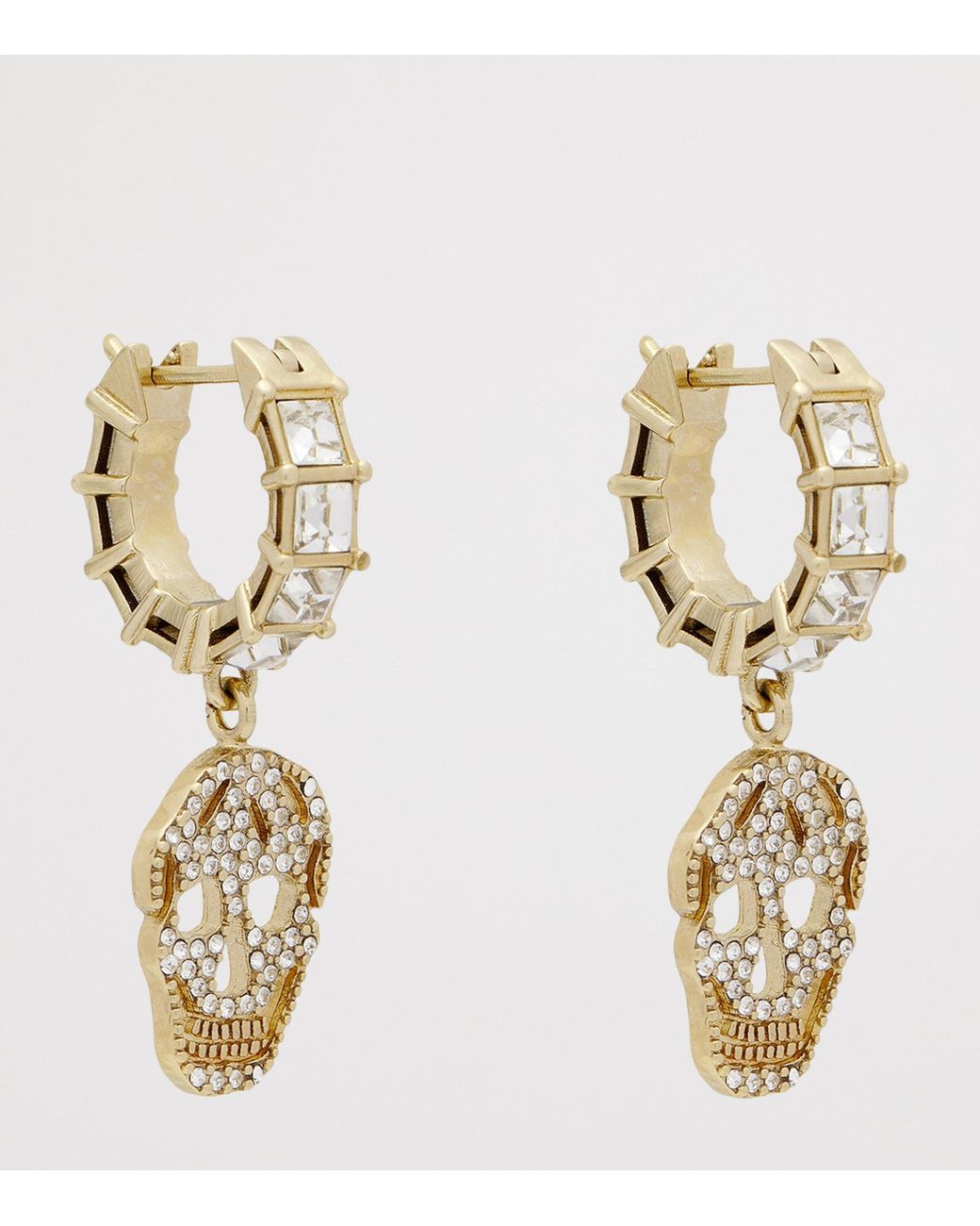 McQueen Metallic Crystal Skull Hoop Earrings for men