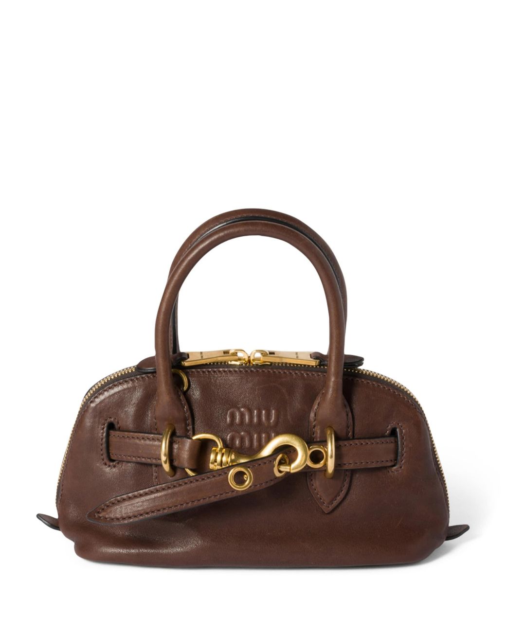 Miu Miu Brown Mini Nappa Leather Aventure Top-Handle Bag