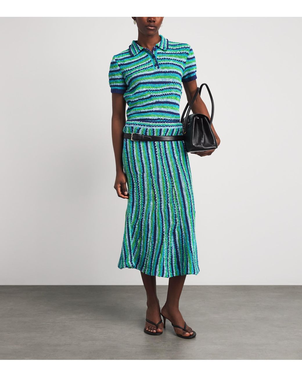 Tory Burch Blue Knitted Stripe Polo Shirt