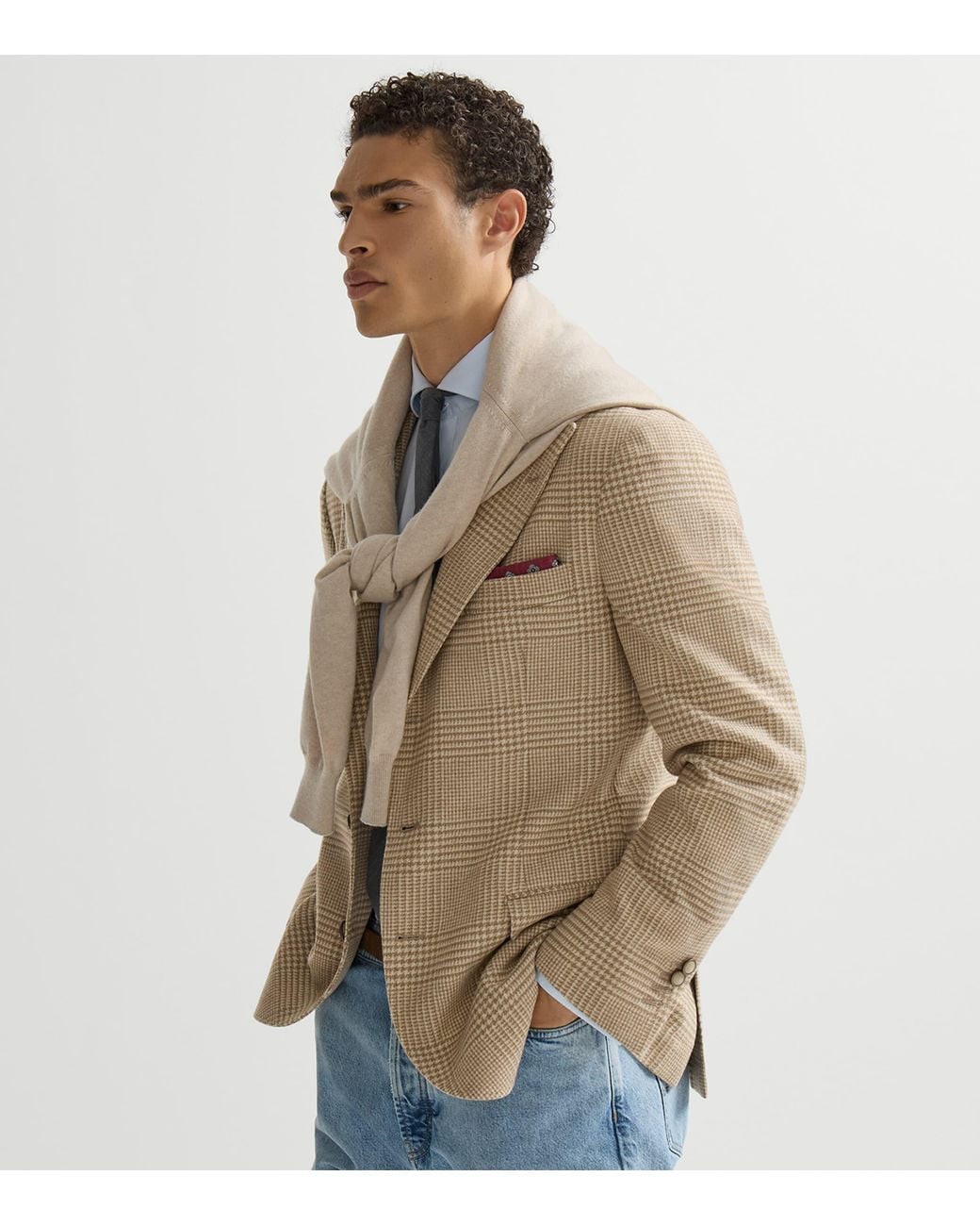 Brunello Cucinelli Brown Wool-Cashmere-Blend Check Blazer for men
