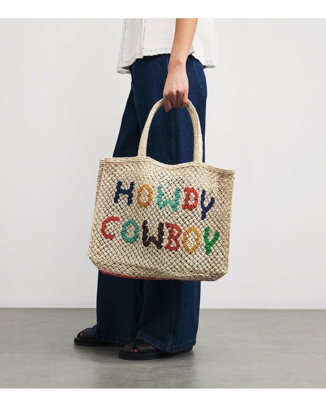The Jacksons Multicolor Small Jute Howdy Cowboy Tote Bag